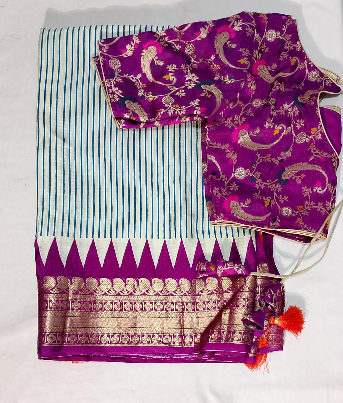 N92:Ready To Ship Beautiful Pure Moonga Crepe Silk Saree In Ganga Jamuna Weaving Border With Stitched Blouse N92:Ready To Ship Beautiful Pure Moonga Crepe Silk Saree In Ganga Jamuna Weaving Border With Stitched Blouse