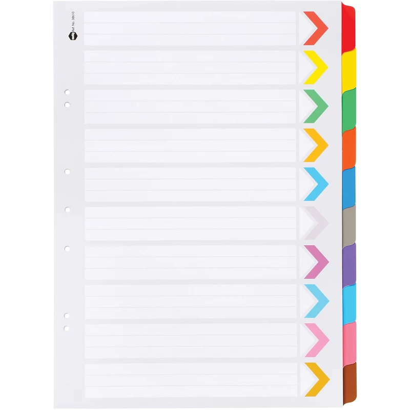 Marbig Plastic Indices & Dividers A3 Reinforced 10 Tab Portrait Multi Colour