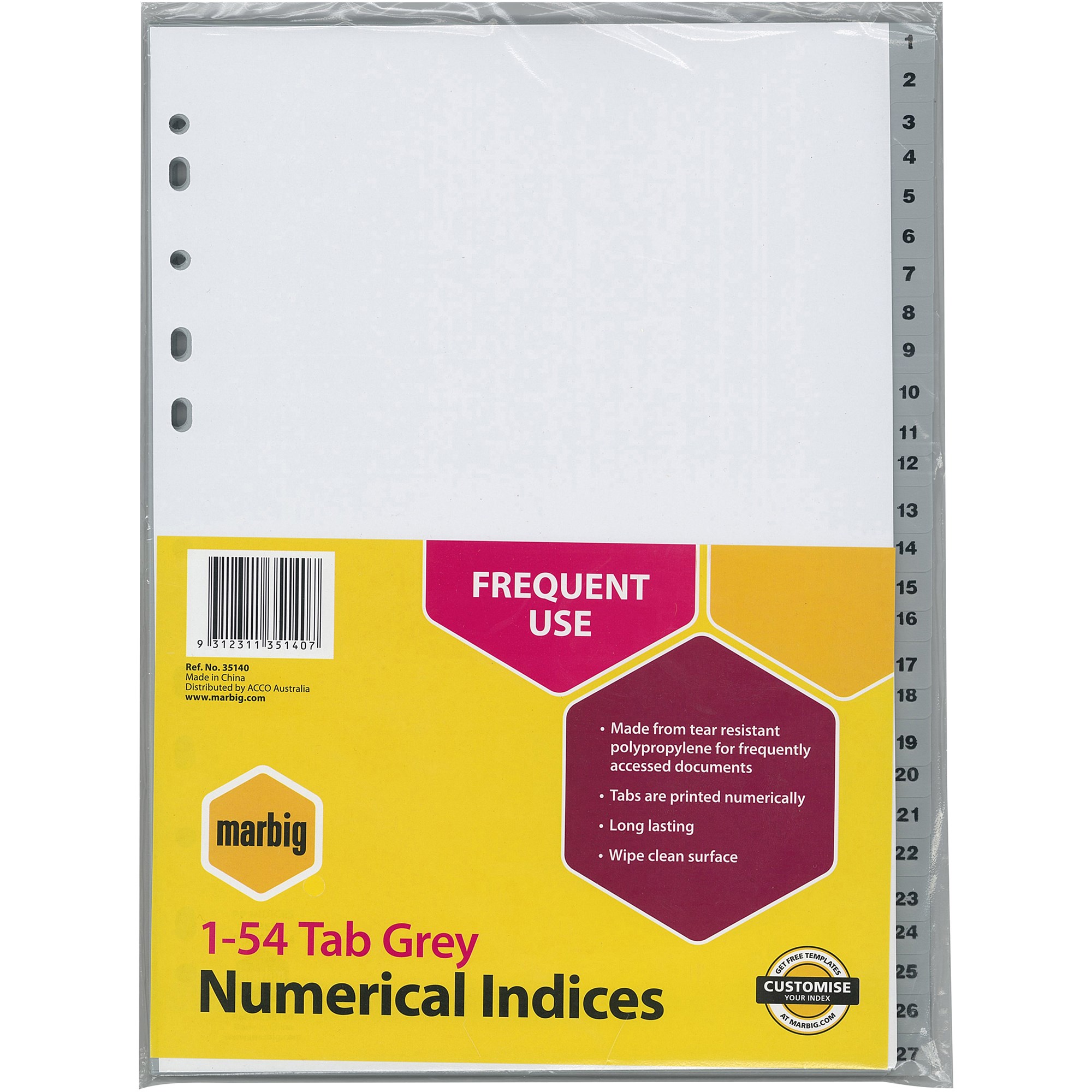 Marbig Plastic Indices & Dividers A4 1-54 Grey