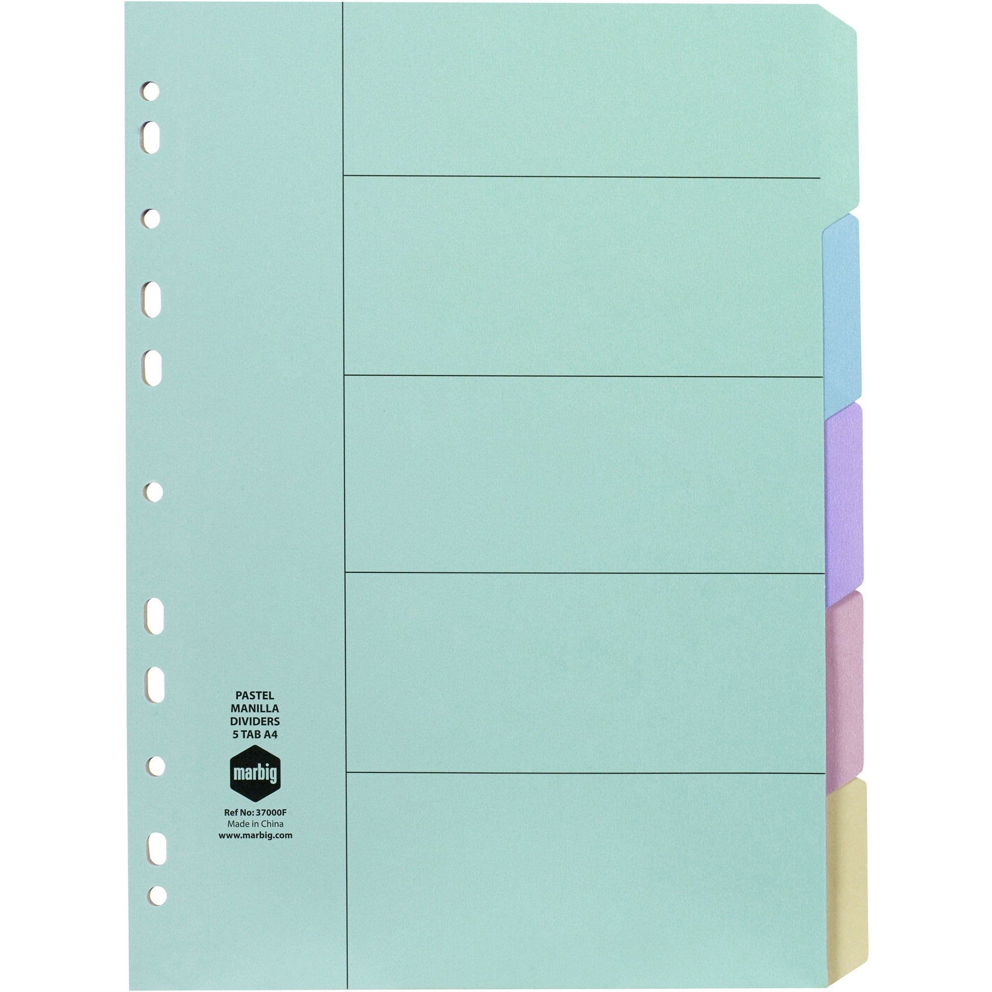 Marbig Manilla Indices & Dividers A4 5 Tab Pastel Colours