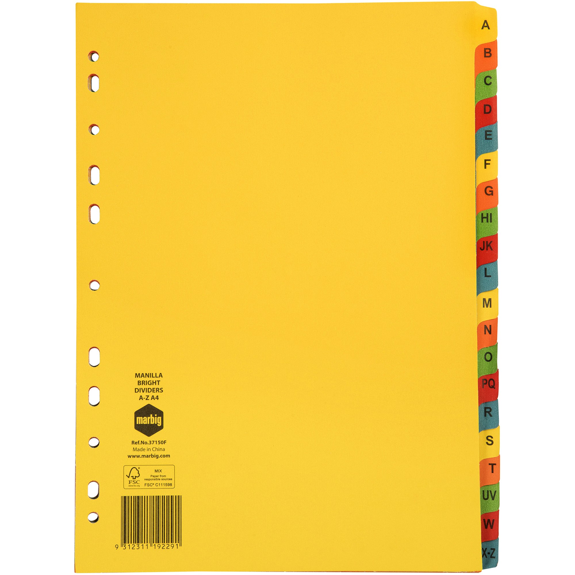 Marbig Manilla Indices & Dividers A4 A-Z Tab Bright Colours