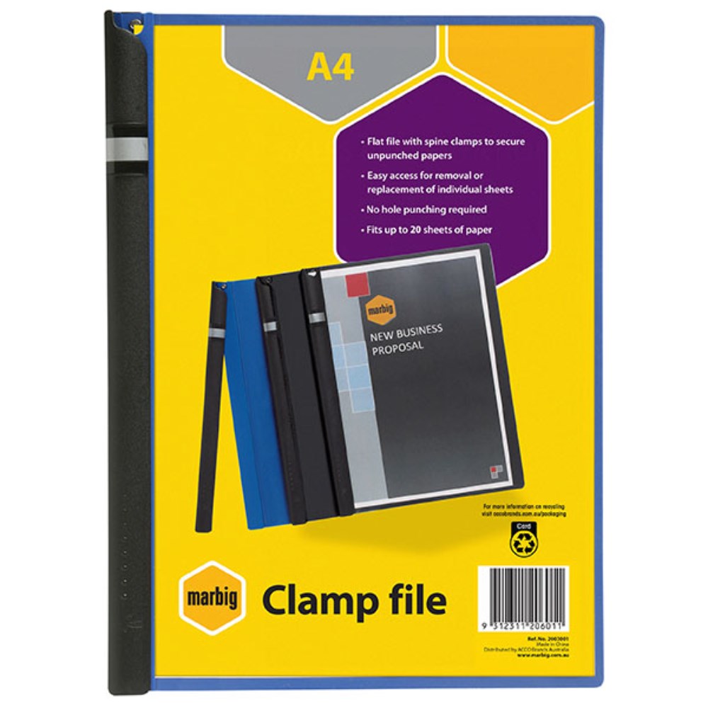 Marbig Spine Clamp File A4 50 Sheet Capacity Blue