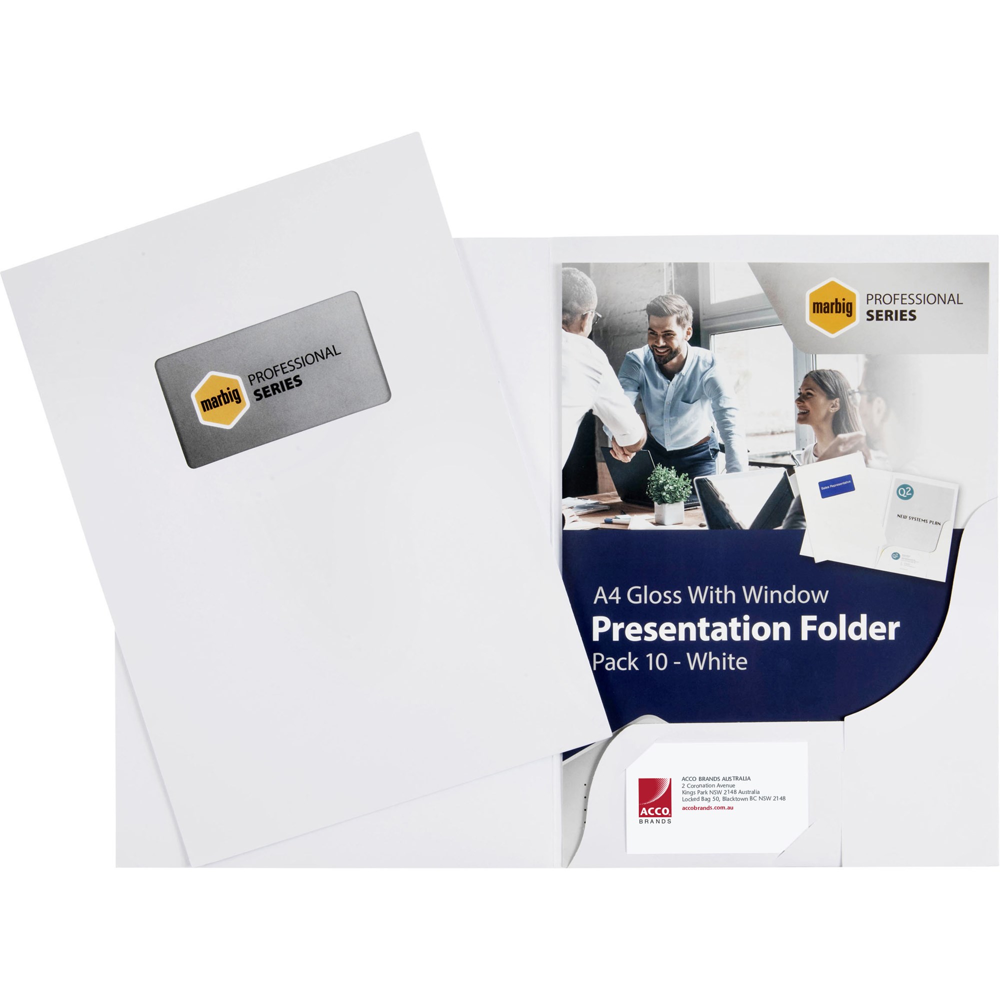 Marbig Professional Series Presentation Folders A4 Window Gloss Pack  Of 10