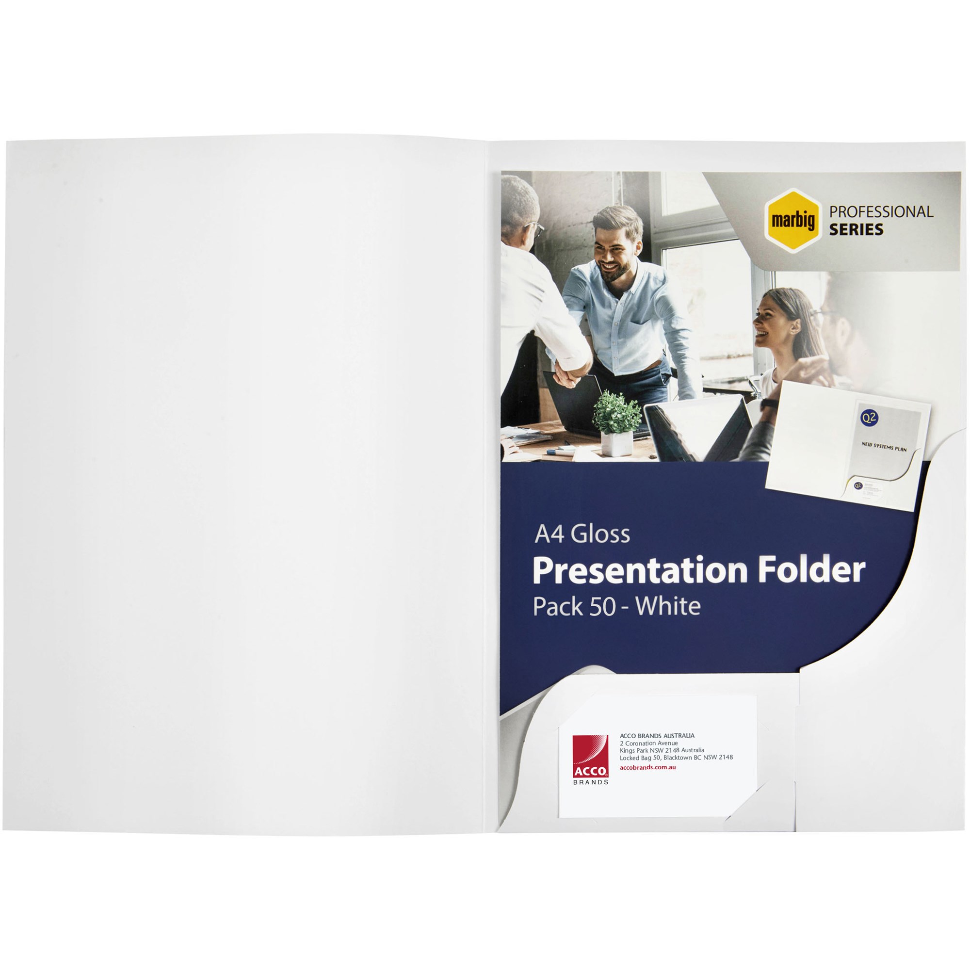 Marbig Professional Series Presentation Folders A4 Gloss White Box  Of 50
