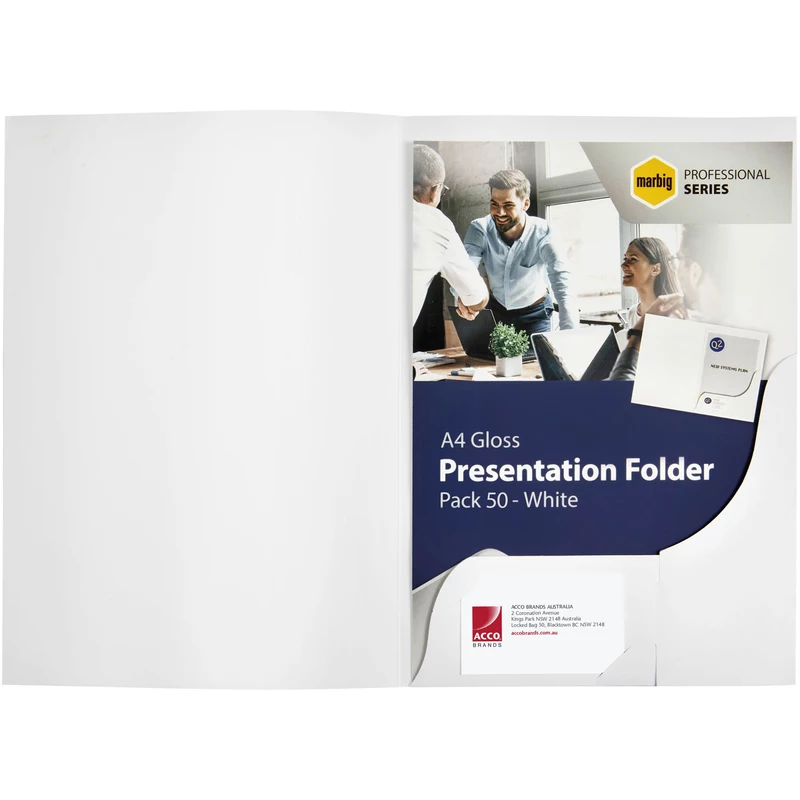 Marbig Professional Series Presentation Folders A4 Gloss White Box Of 50