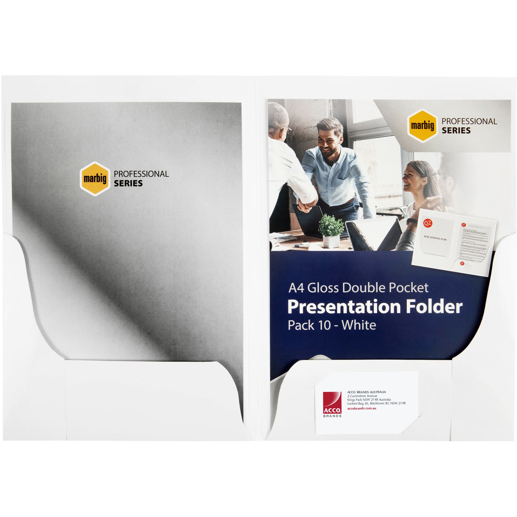 Marbig Professional Series Presentation Folders A4 Double Pocket White Gloss Pack  Of 10