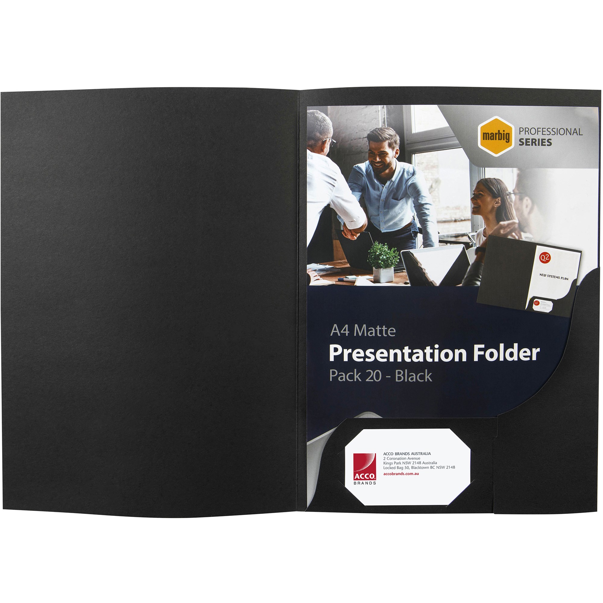 Marbig Professional Series Presentation Folders A4 Matte Black Pack  Of 20