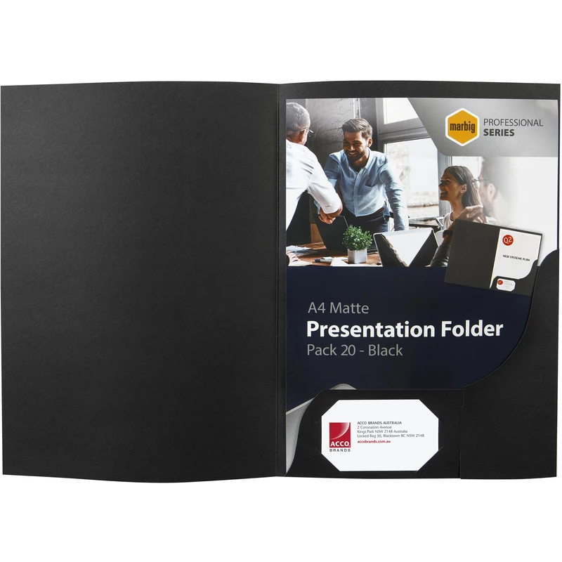 Marbig Professional Series Presentation Folders A4 Matte Black Pack Of 20