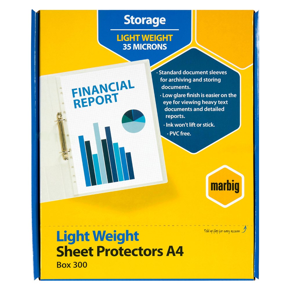 Marbig Sheet Protectors A4 Leight Weight 35 Micron Box  Of 300