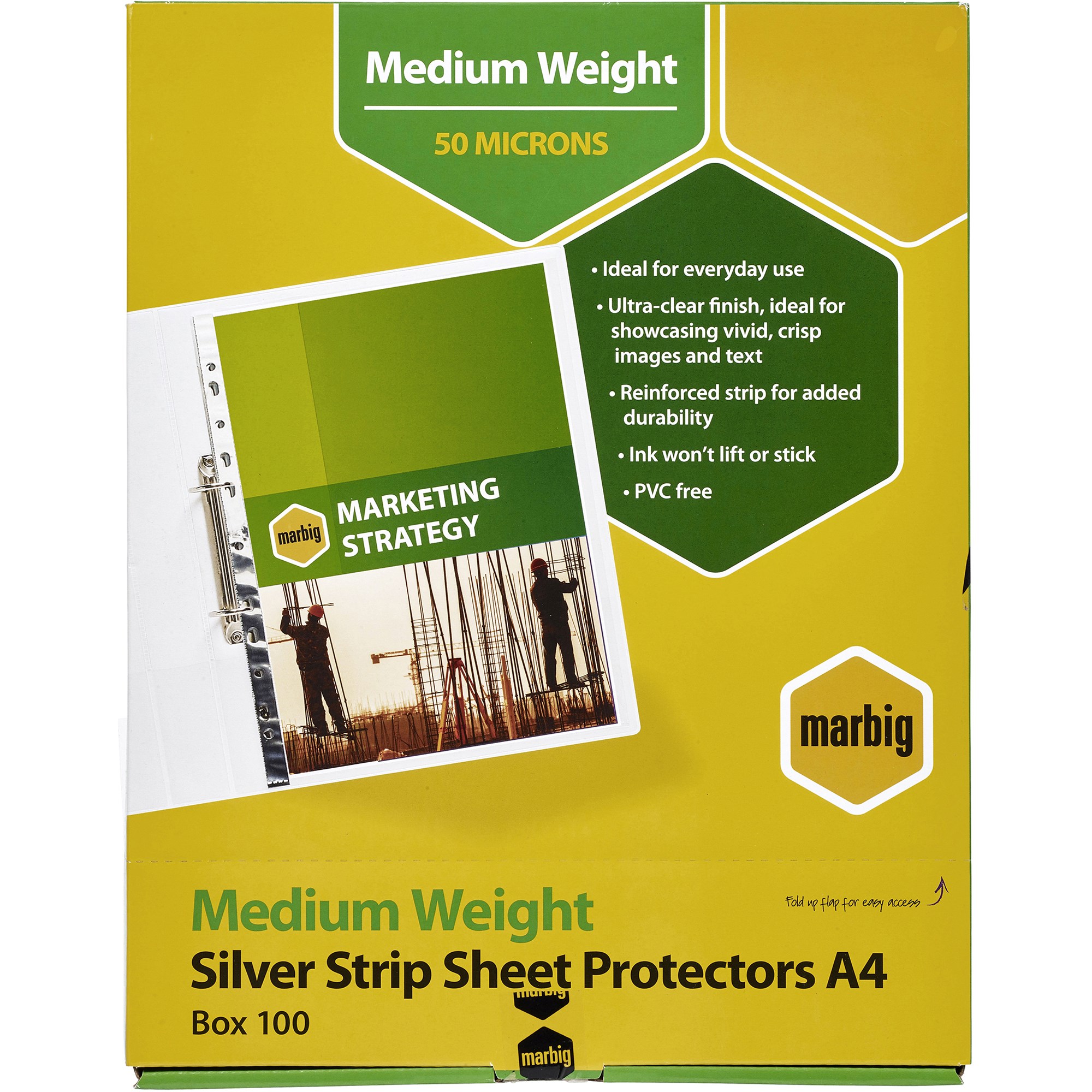 Marbig Sheet Protectors A4 Silver Strip Medium Weight Clear Box Of 100
