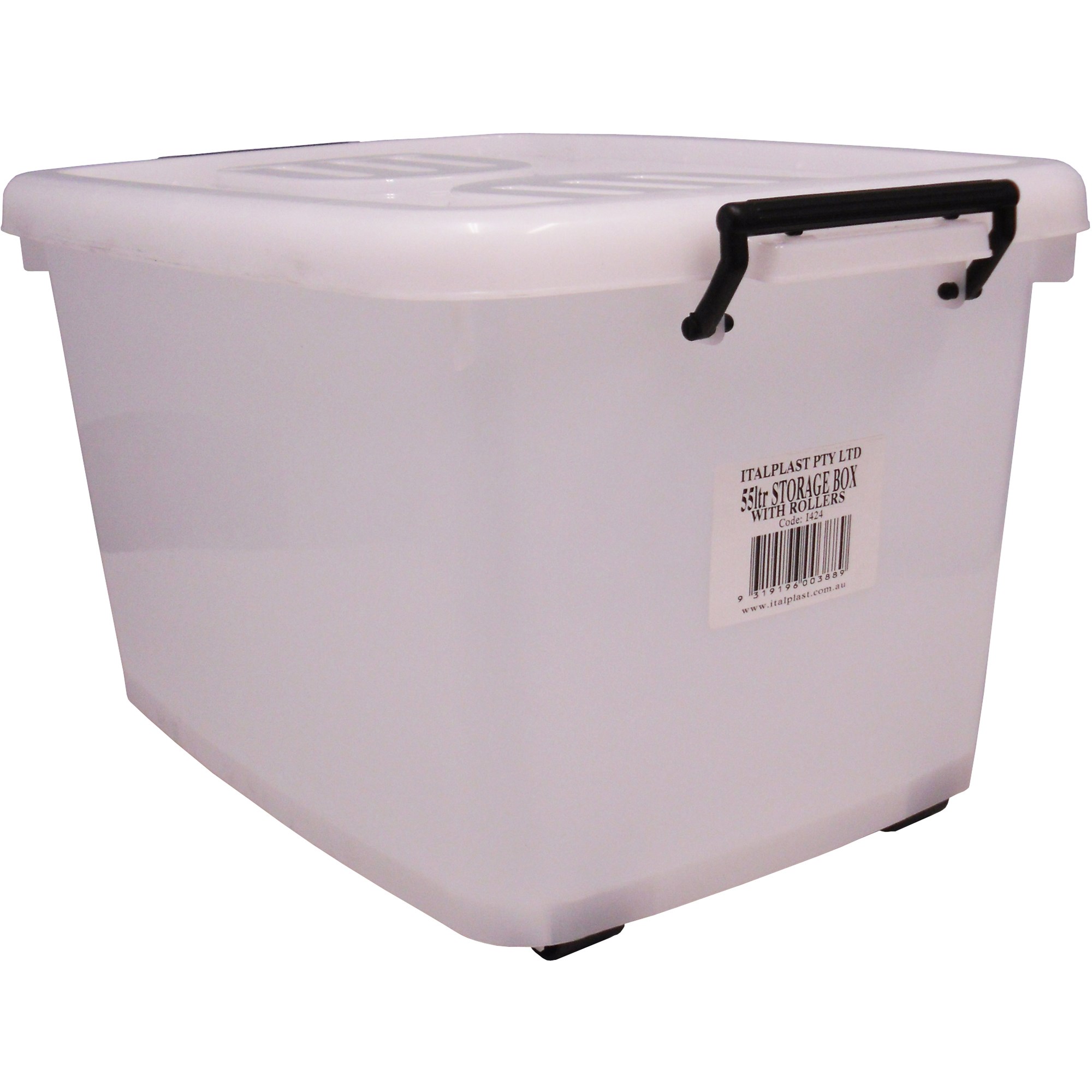 Italplast 55 Litre Plastic Storage Box  With Lid And Rollers Clear