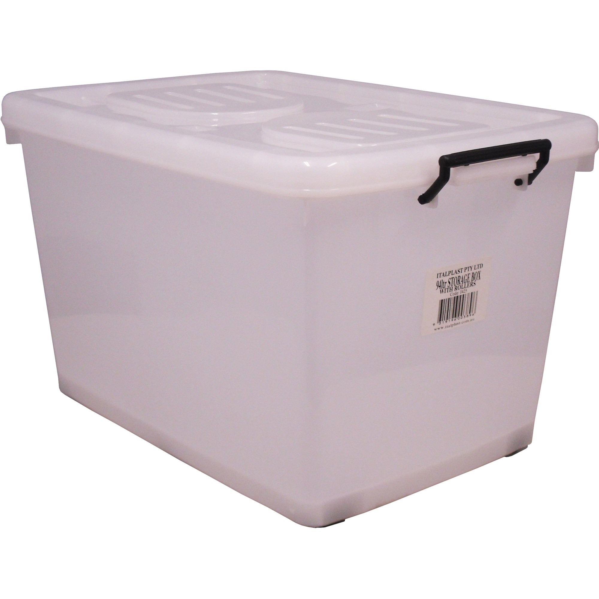 Italplast 90 Litre Plastic Storage Box  With Lid And Rollers Clear