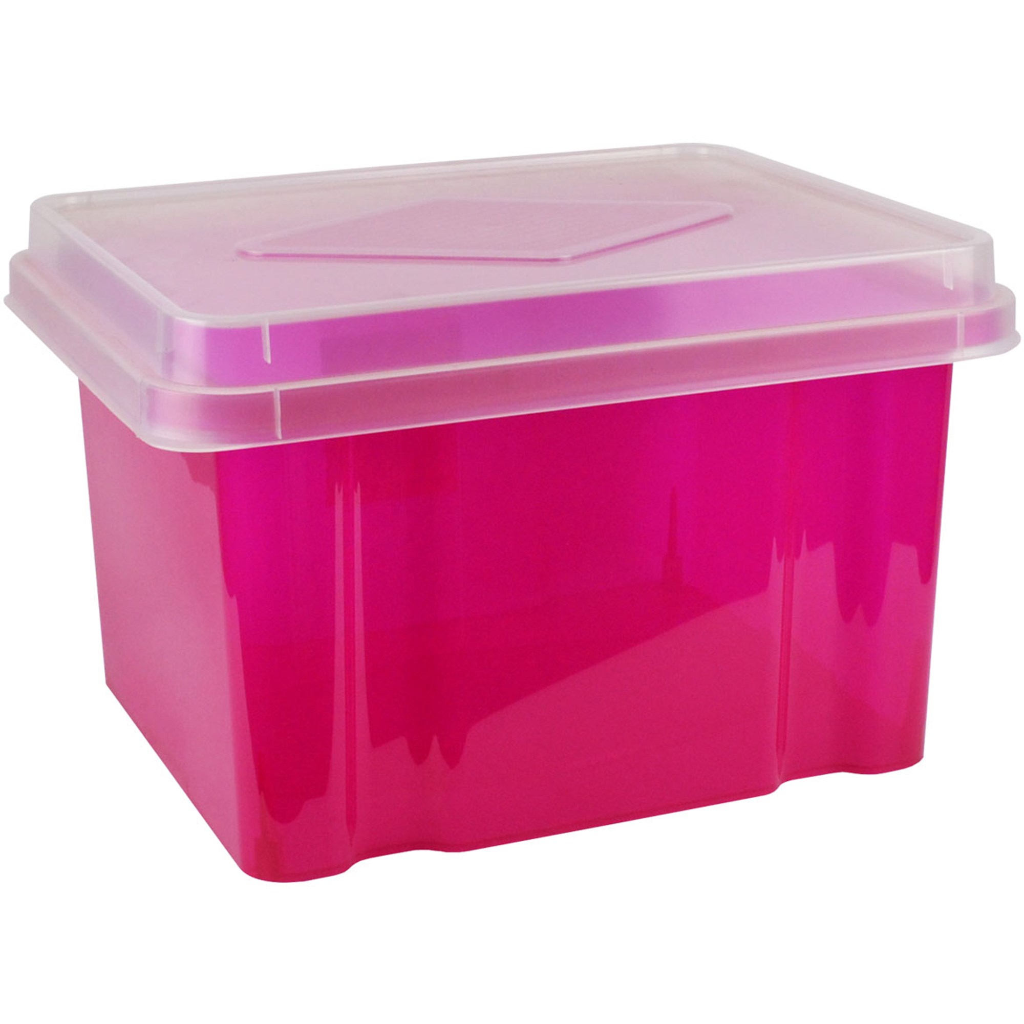 Italplast 32 Litre Plastic Suspension File & Storage Box  Tint Pink Base Clear Lid