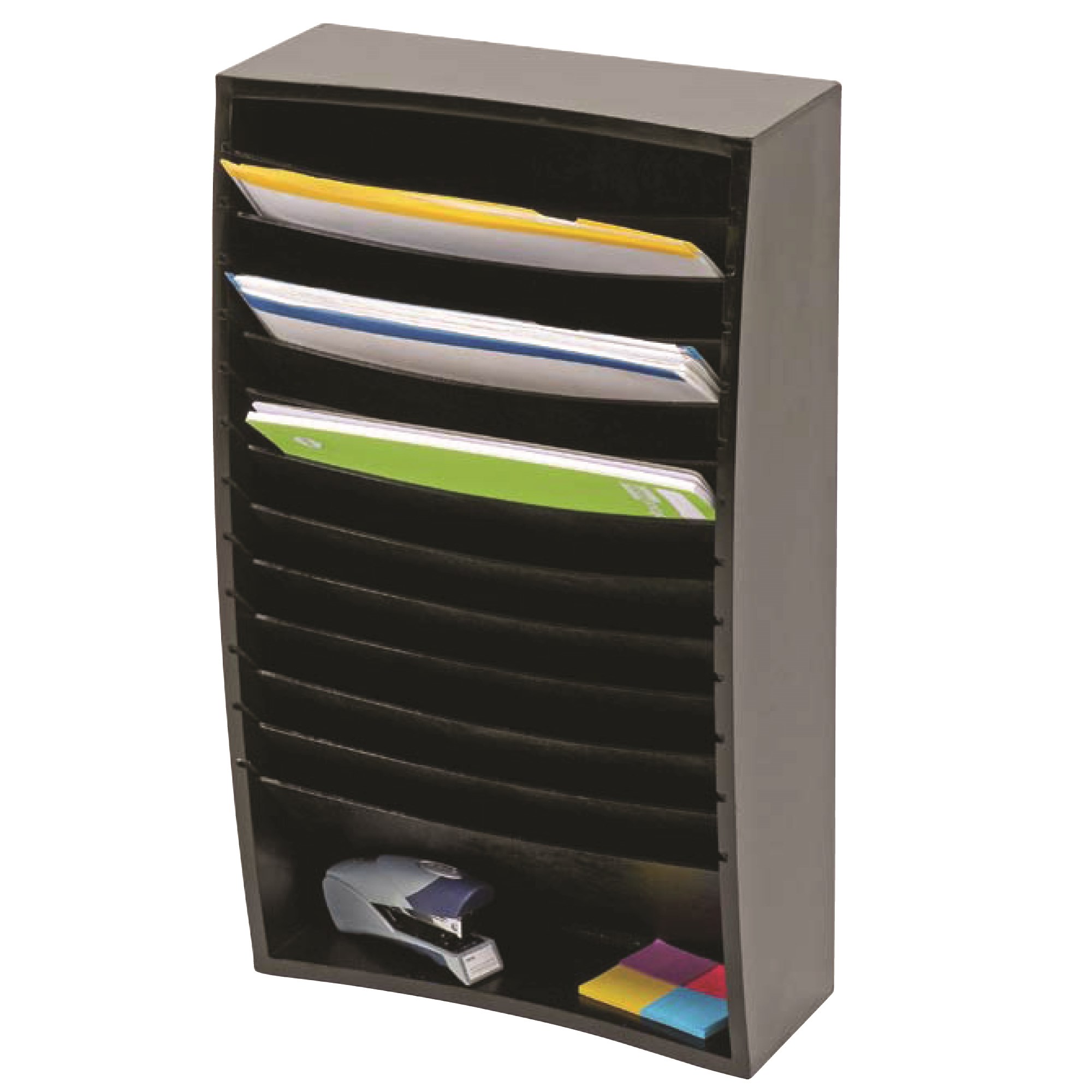 Marbig Desktop Angled Sorter 12 Tier Wooden 370L x 155D x 590mmH Black