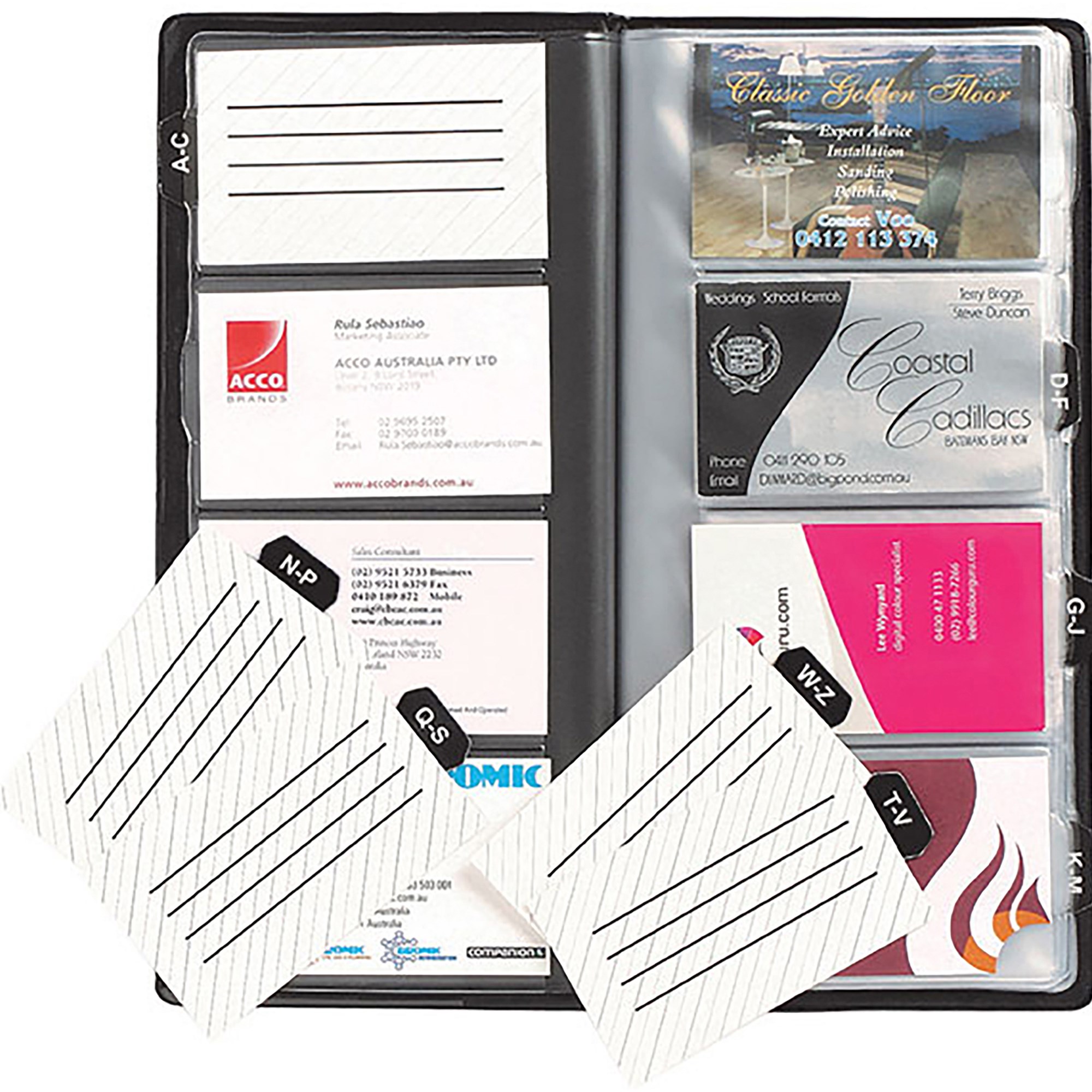 Marbig Standard Business Card Holder A-Z Indexed 255 x 125mm 96 Card Capacity Black