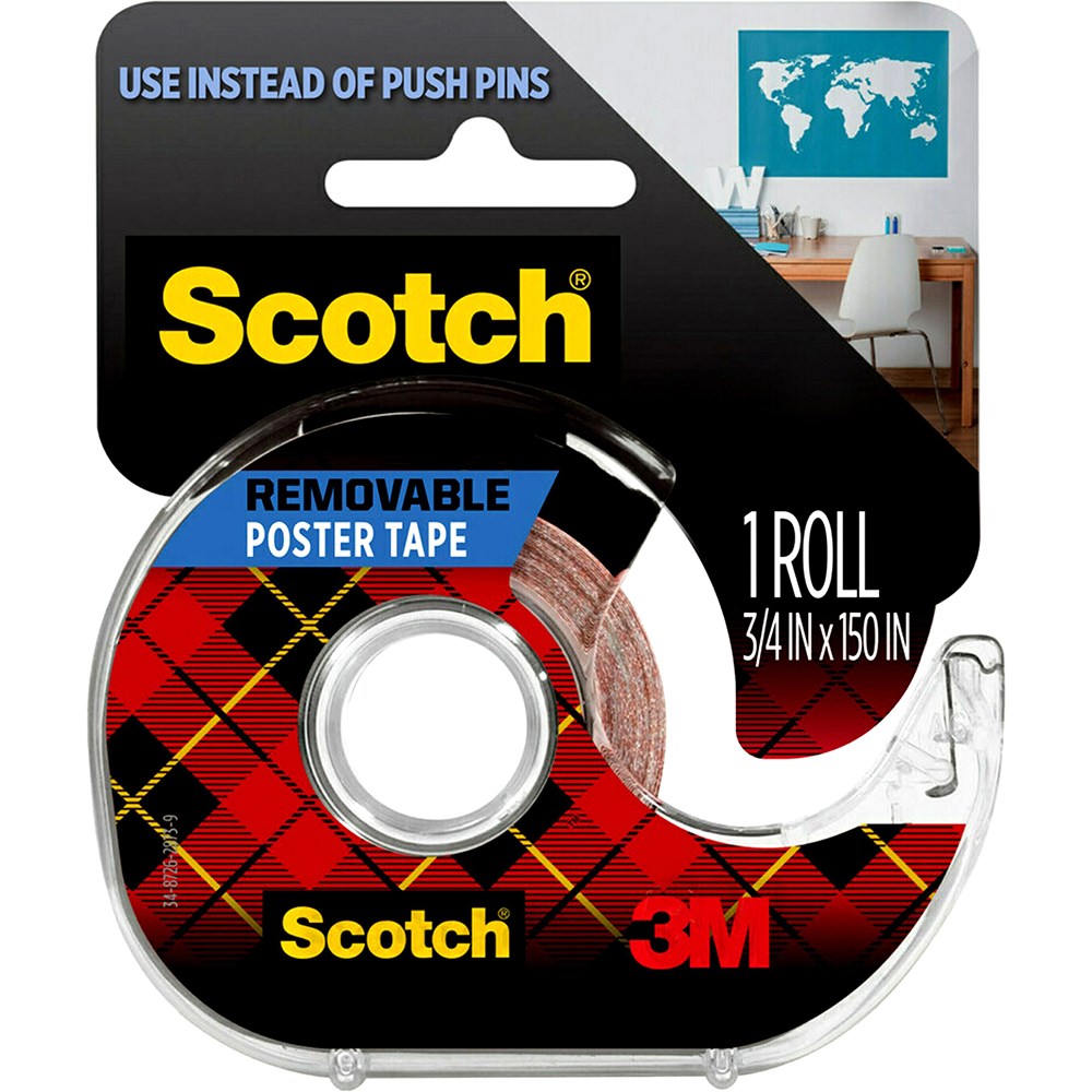 Scotch 109 Mounting Poster Tape 1.9cmx3.8m Indoor Removable With Dispenser