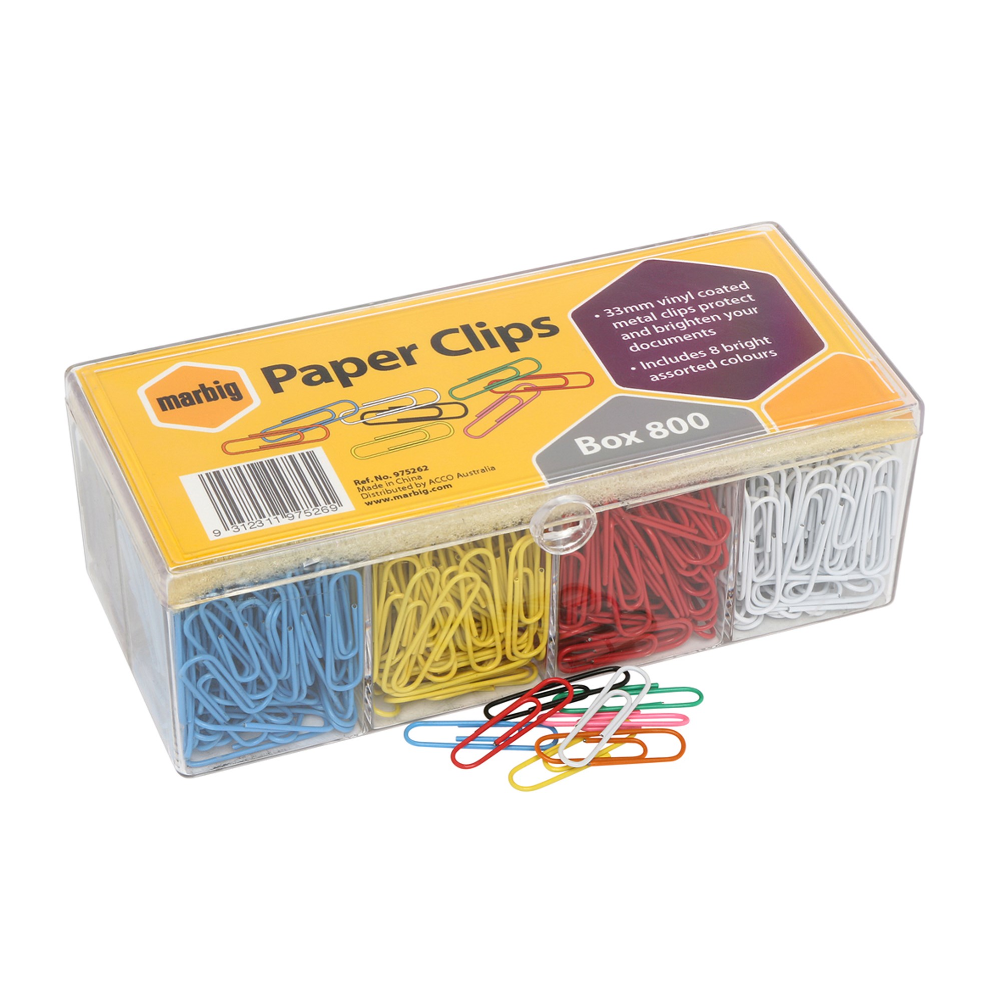 Marbig Paper Clips Large Vinyl Coated 33mm Assorted Colours Box  Of 800