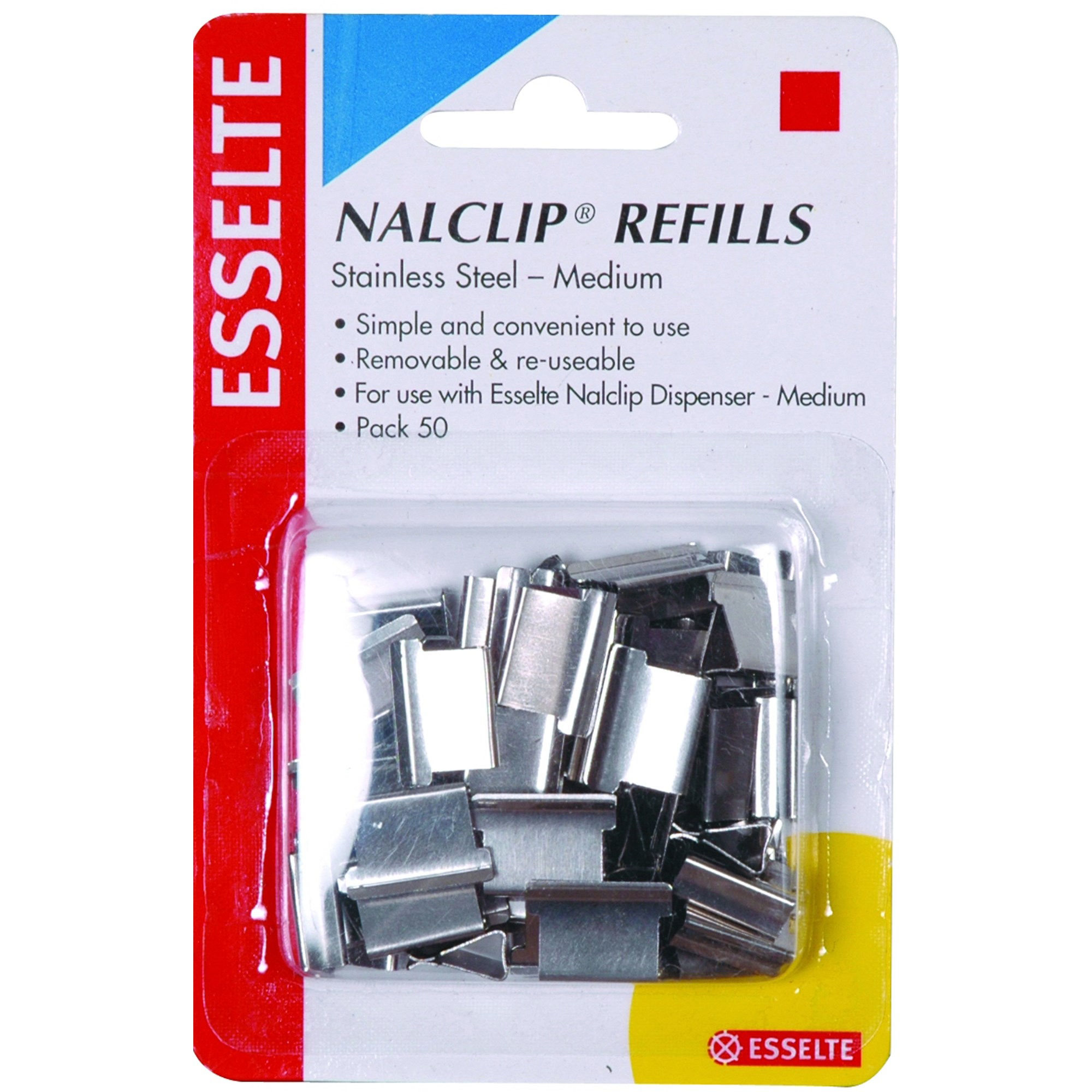 Esselte Nalclip Refills Medium Stainless Steel 40 Sheet Capacity Pack  Of 50 Silver