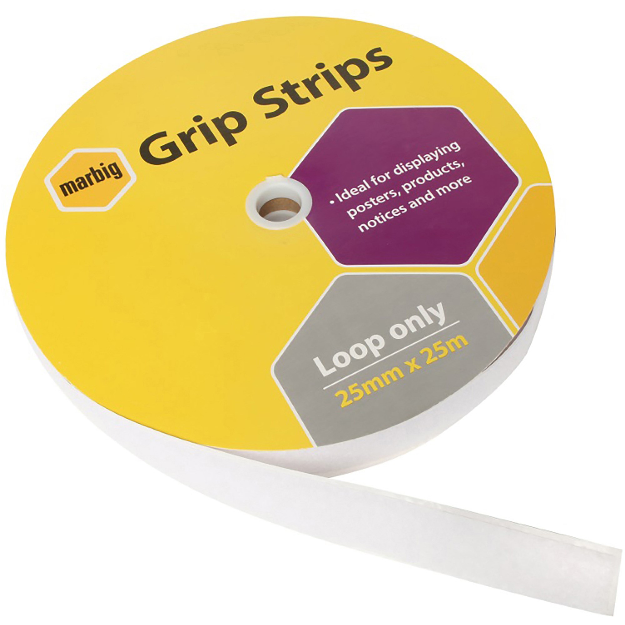 Marbig Grip Strip Fastener Loop Only 25mm x 25m Roll White