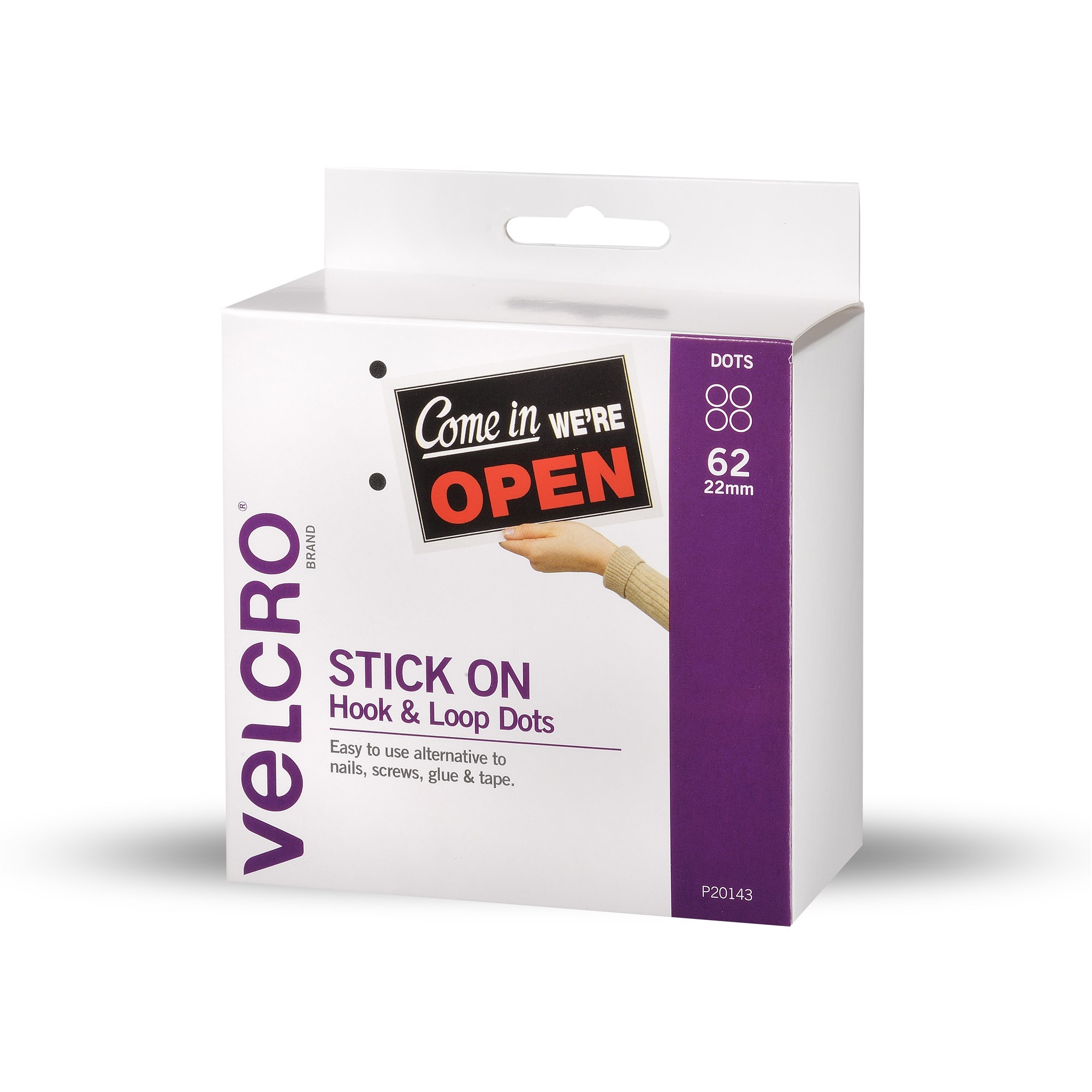 Velcro Brand Stick On Hook & Loop 22mm 62 Dots With Dispenser White