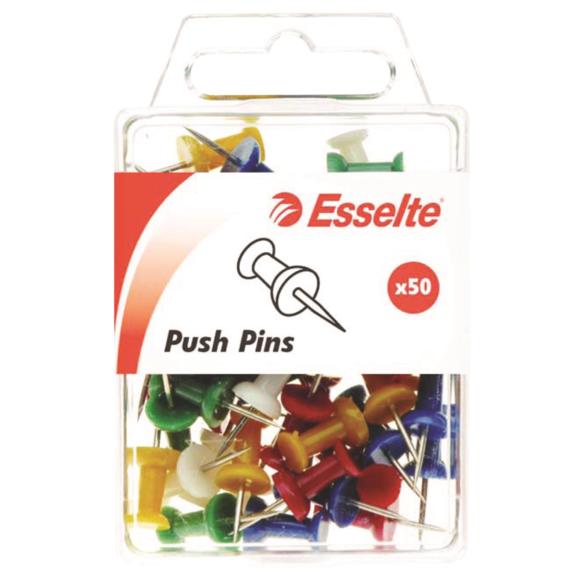 Esselte Push Pins Assorted Colours Pack  Of 50
