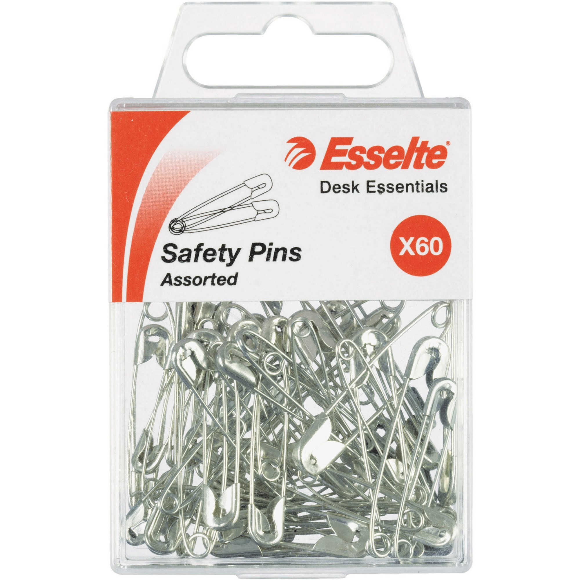 Esselte Safety Pins Assorted Sizes Silver Pack  Of 60