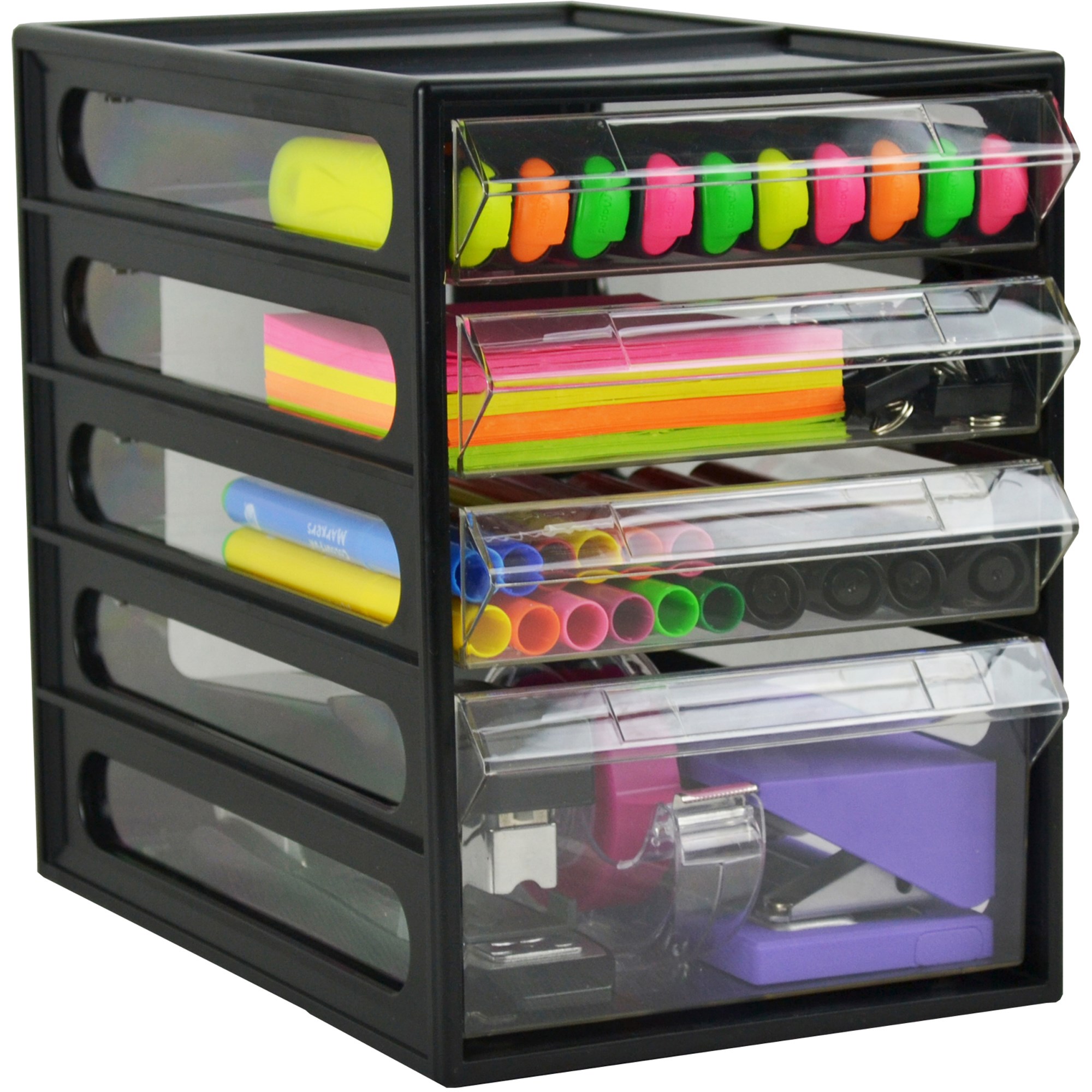Italplast 4 Drawer Office Organiser Cabinet 255L x 165W x 230mmH Black