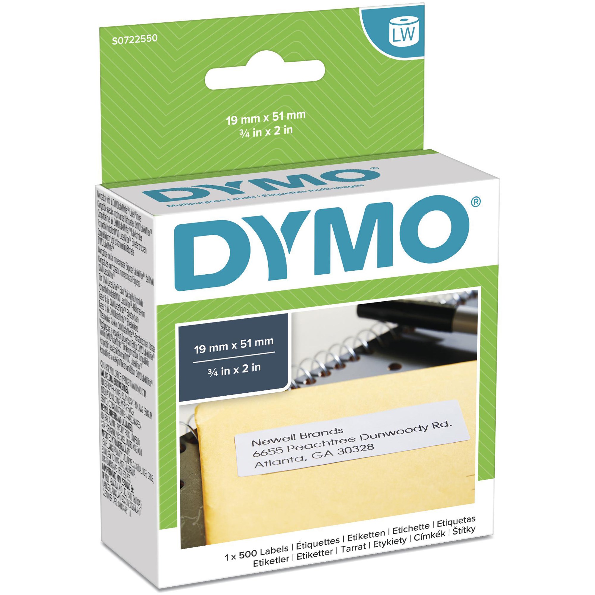 Dymo S0722550 Labelwriter Labels 19mmx51mm Multipurpose White Box  of 500