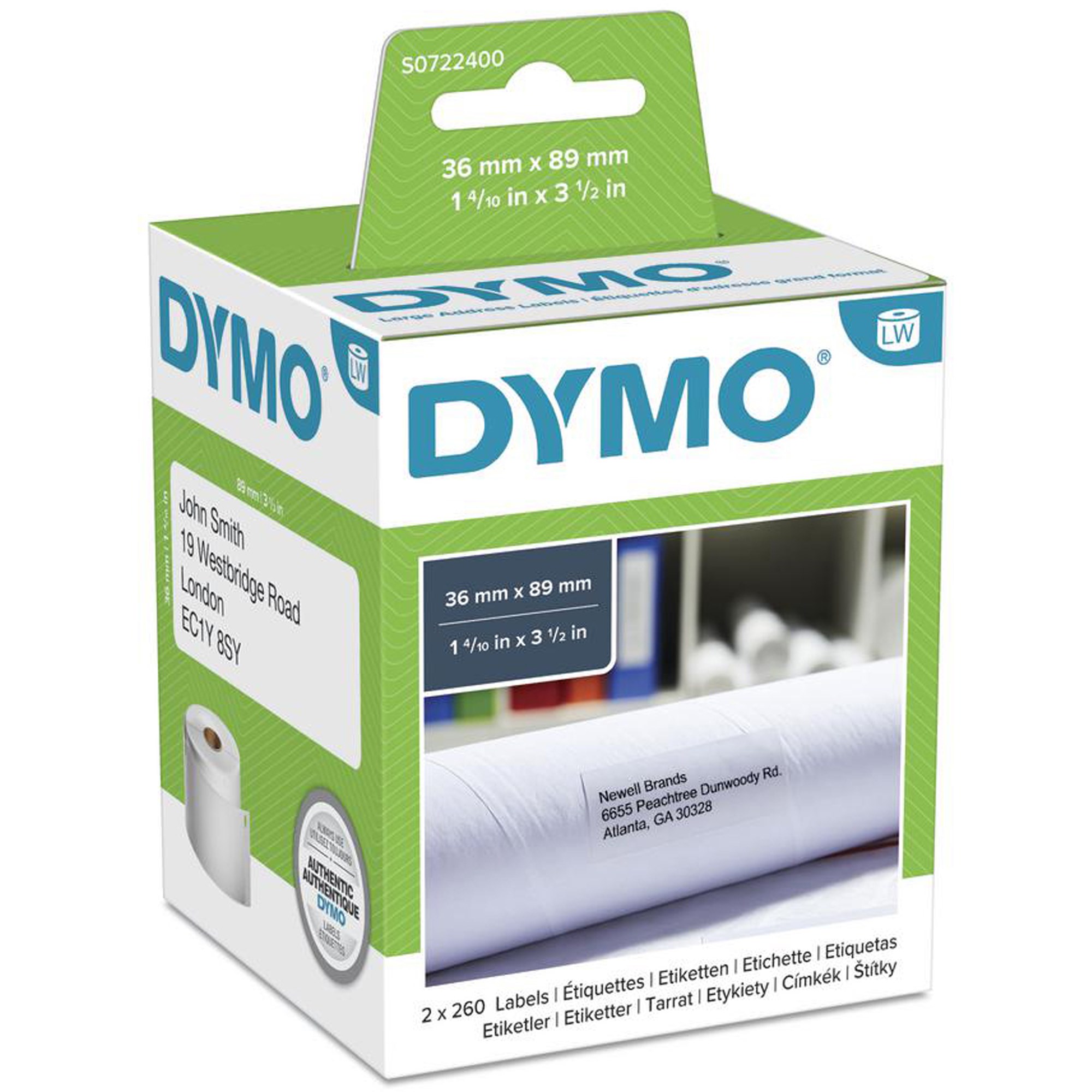 Dymo SD99012 Labelwriter Labels 36x89mm Address-Paper White Box  of 520