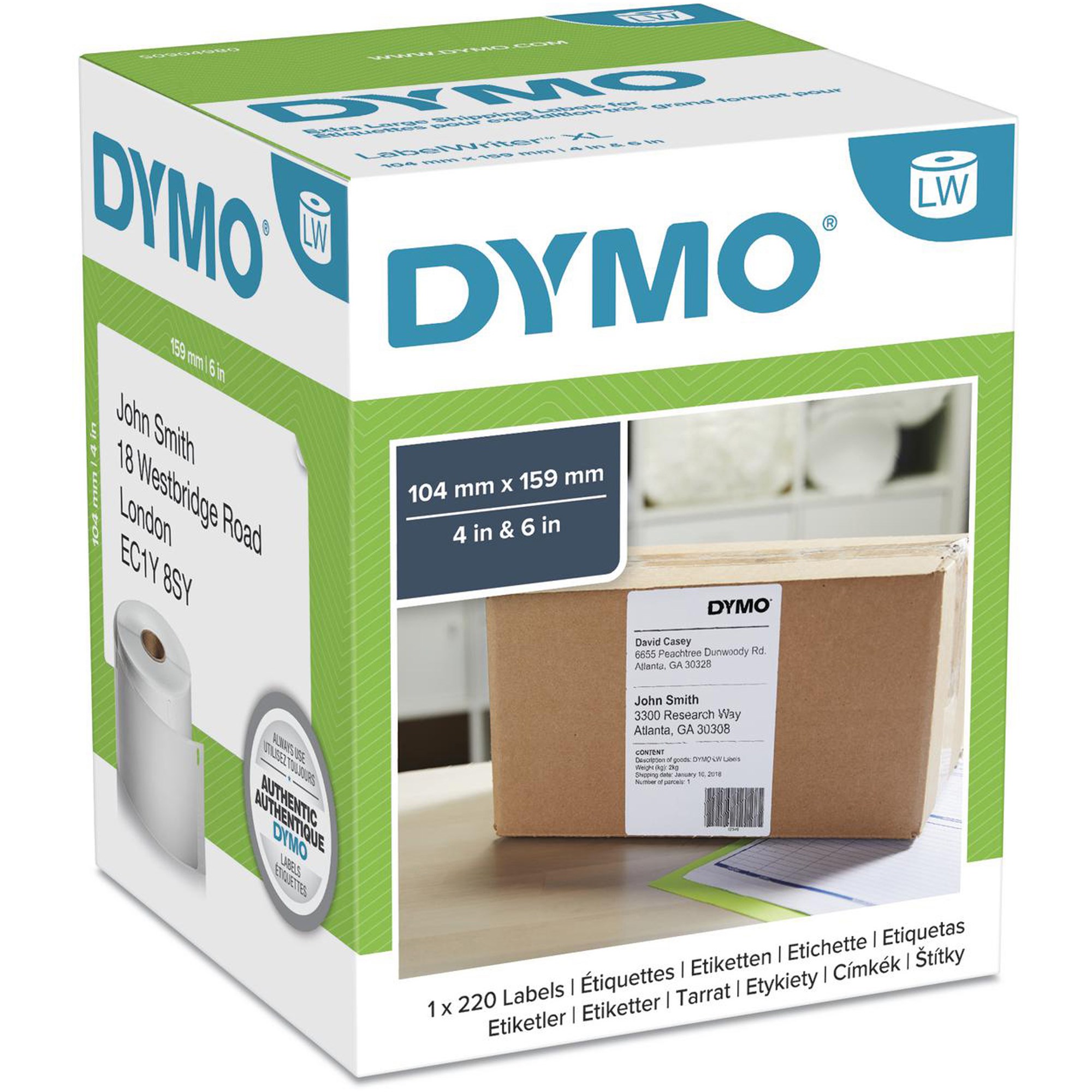 Dymo SD0904980 Labelwriter High Capacity XL Shipping Label 104x159mm Box  of 220
