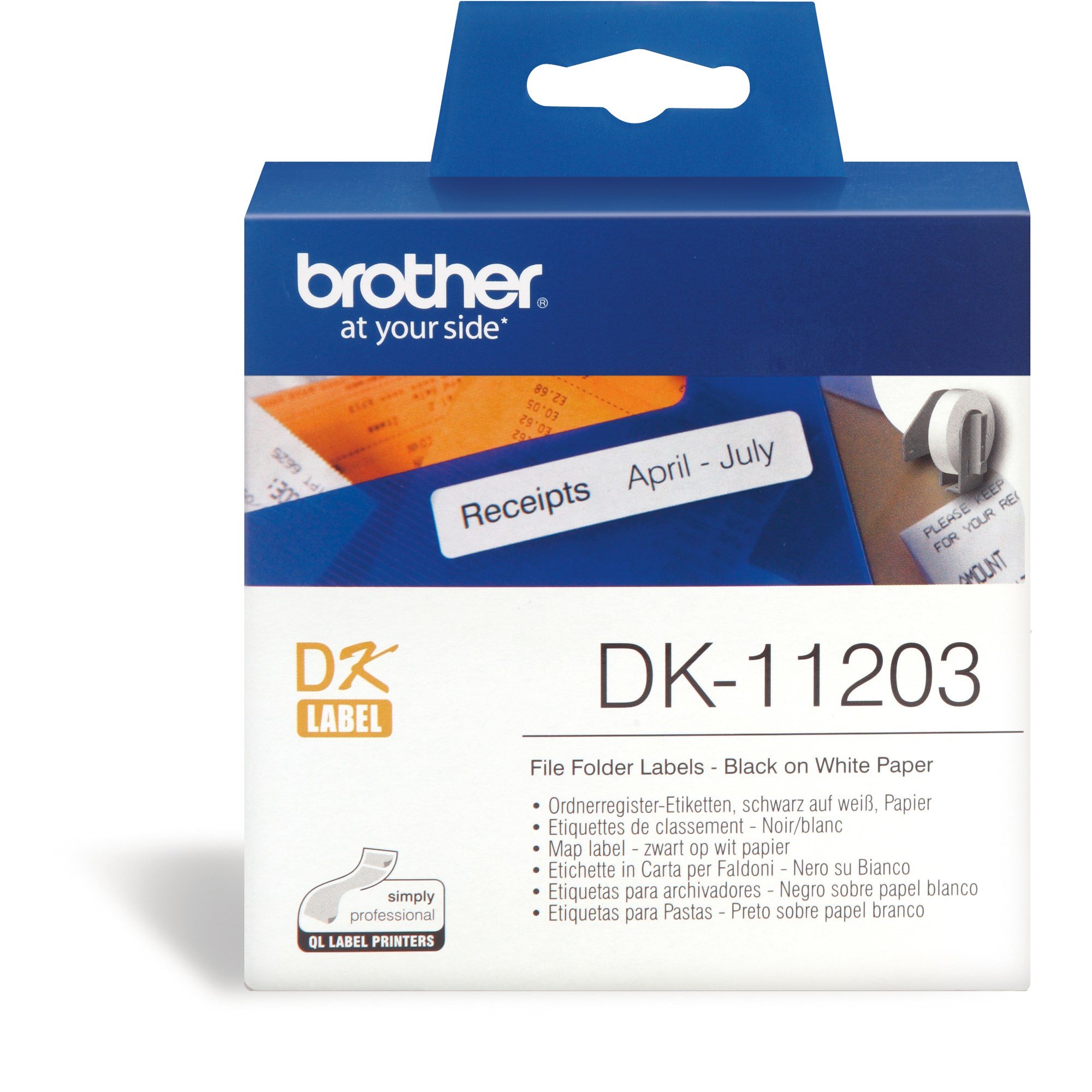 Brother DK-11203 Label Rolls 17x87mm File Folder Black on White Suits QL-Series Box  300