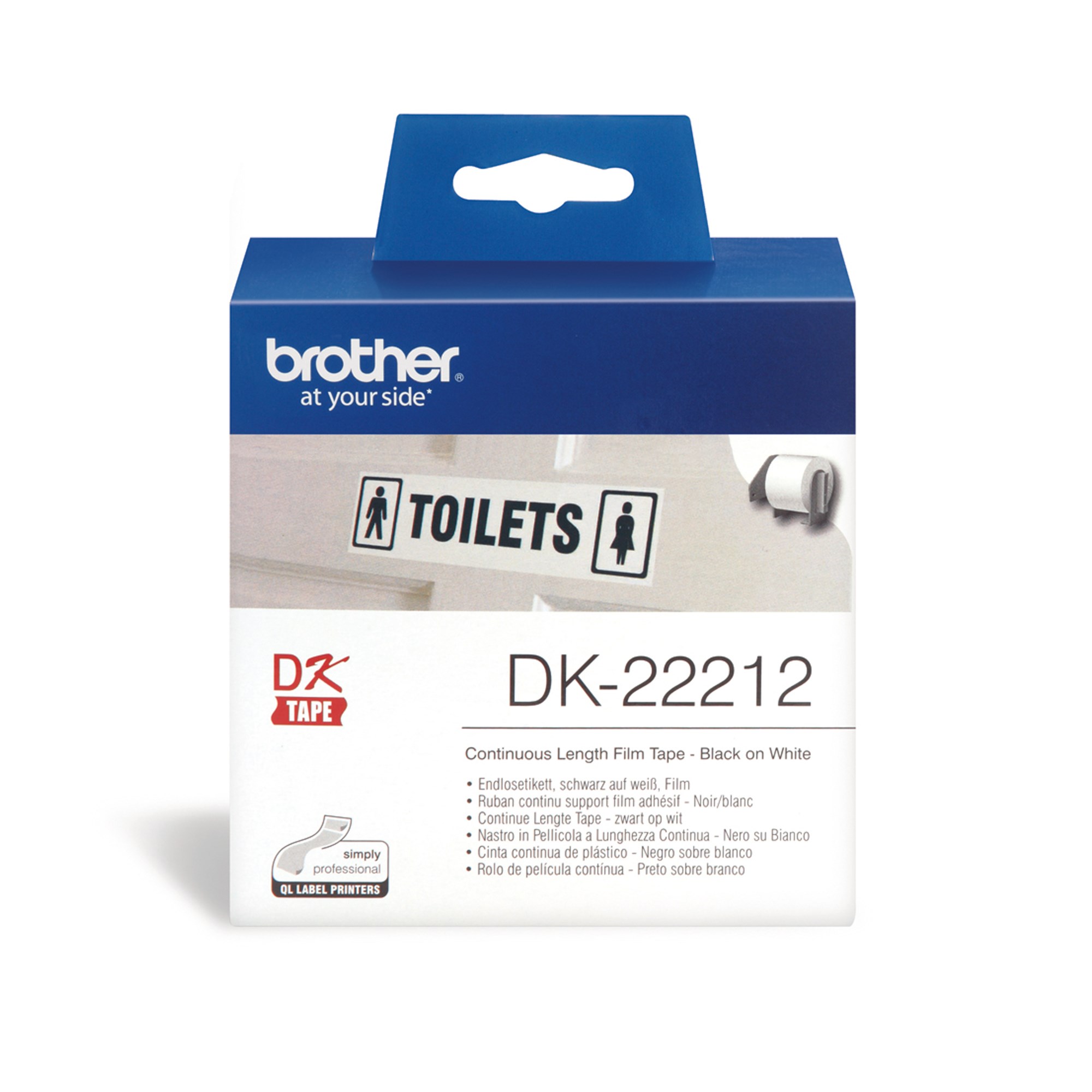 Brother DK-22212 Label Rolls 62mmx15.24m Black on White Adhesive Film