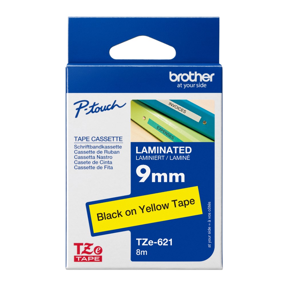 Brother TZE-621 P-Touch Tape 9mmx8m Black on Yellow