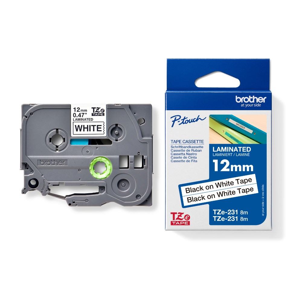 Brother TZE-231V2 P-Touch  Laminated Tape 12mm x 8m  Black On White Pack  Of 2