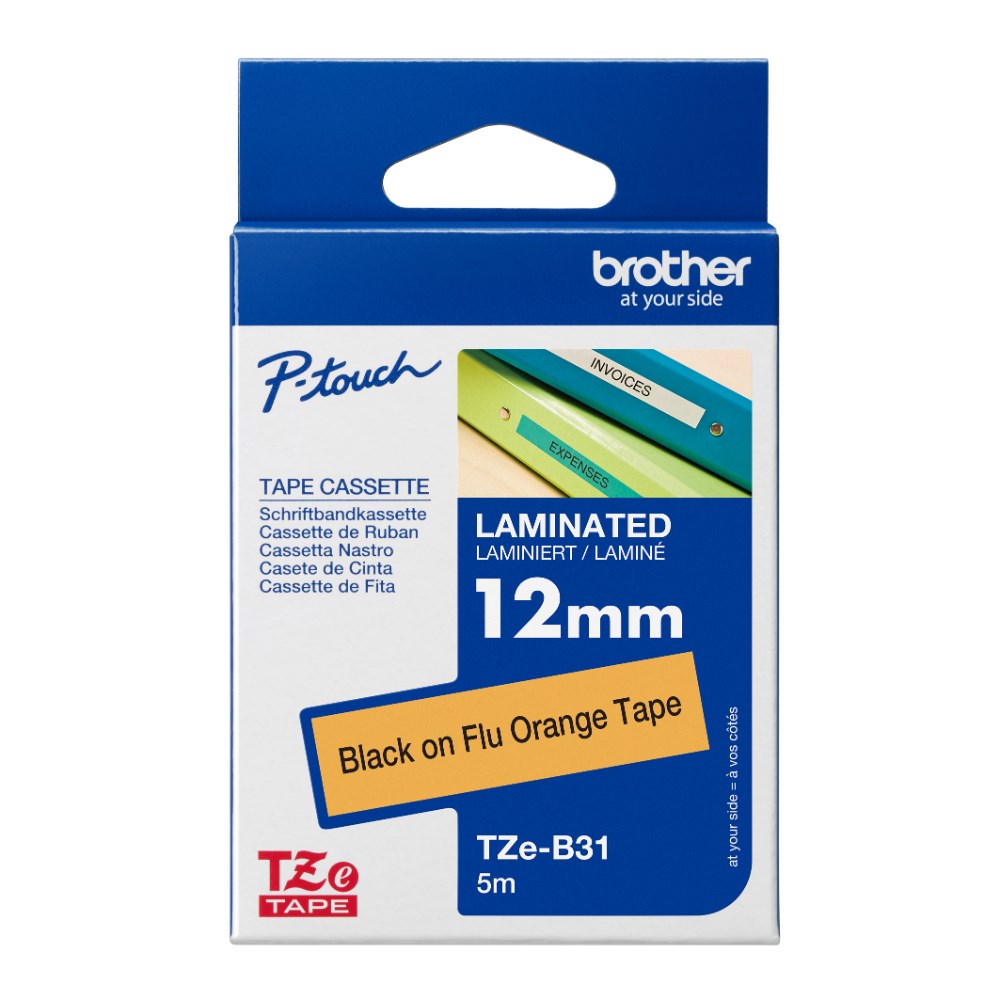 Brother TZE-B31 P-Touch Tape 12mmx5m Black on Fluoro Orange