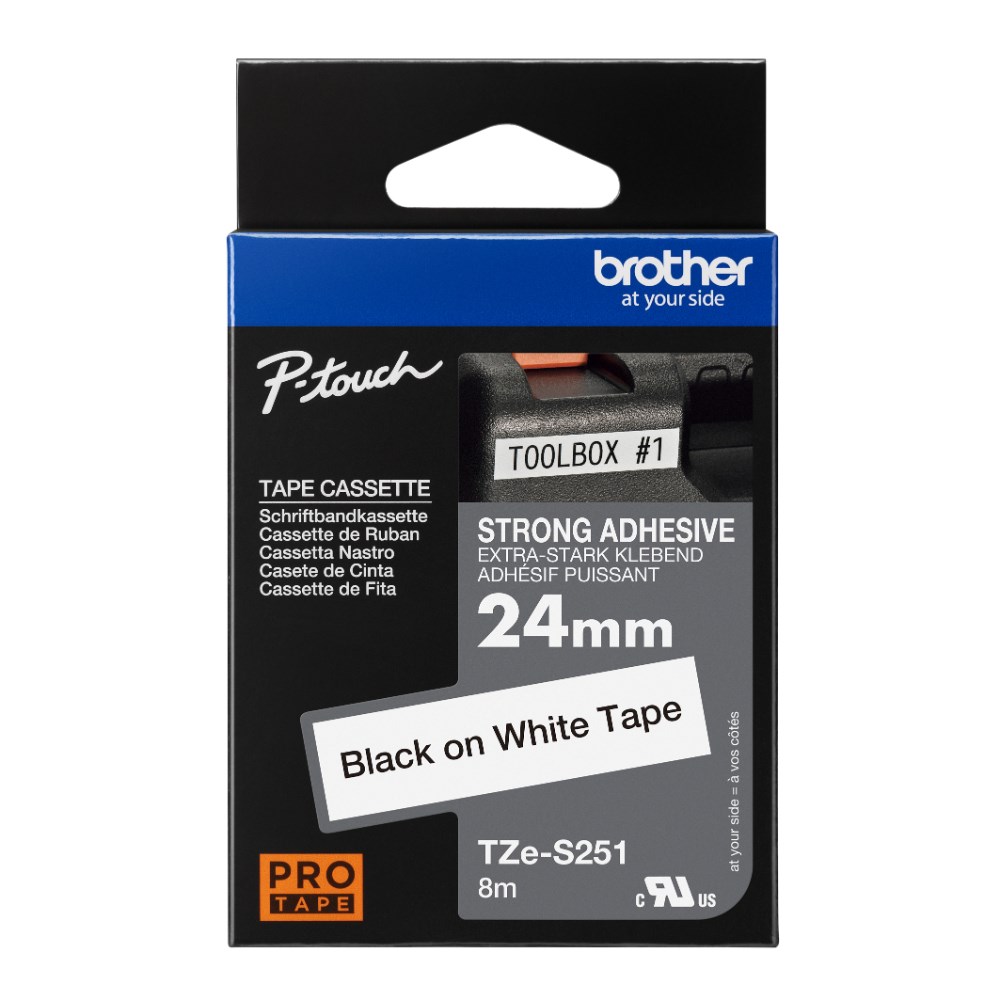 Brother TZE-S251 P-Touch Tape 24mmx8m Black on White Strong Adhesive