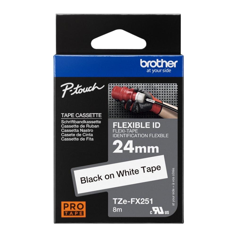 Brother TZE-FX251 P-Touch Tape 24mmx8m Black on White Flexible ID Labelling