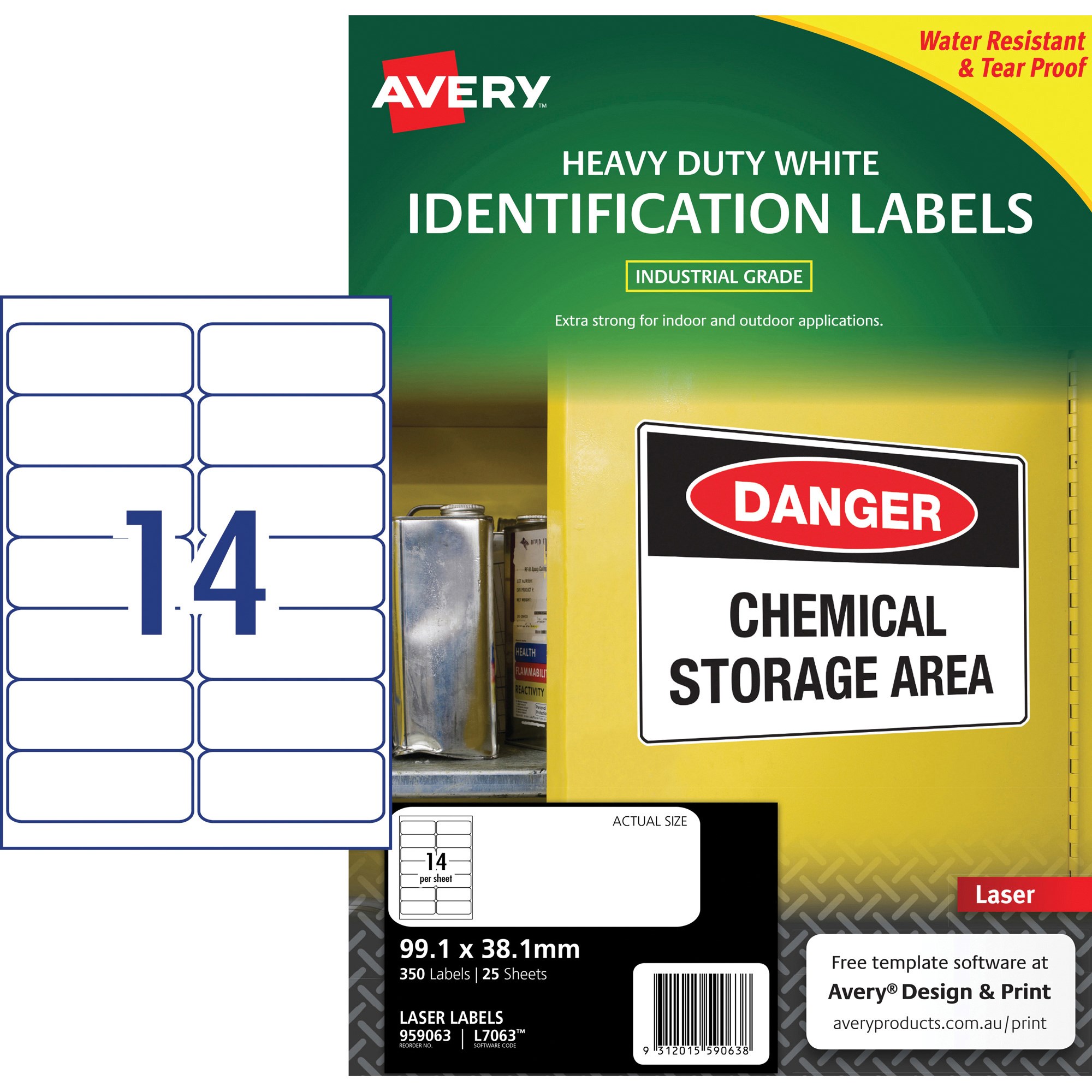 Avery Identification Laser Heavy Duty White L7063 99.1x38.1mm 14UP 350 Labels