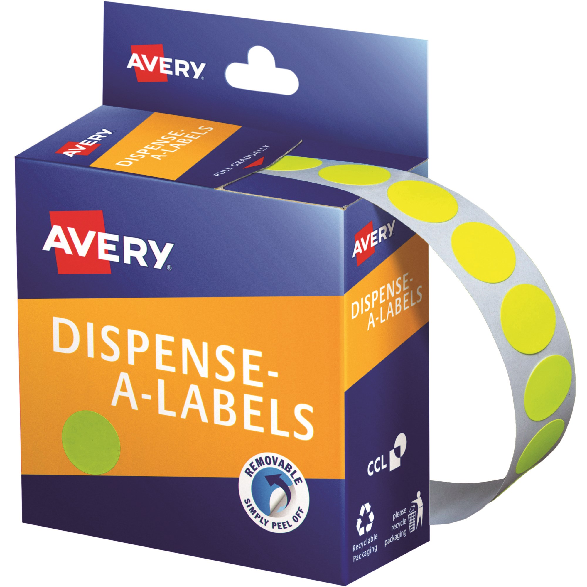 Avery Removable Dispenser Labels 14mm Round Fluoro Yellow Pack Of 700