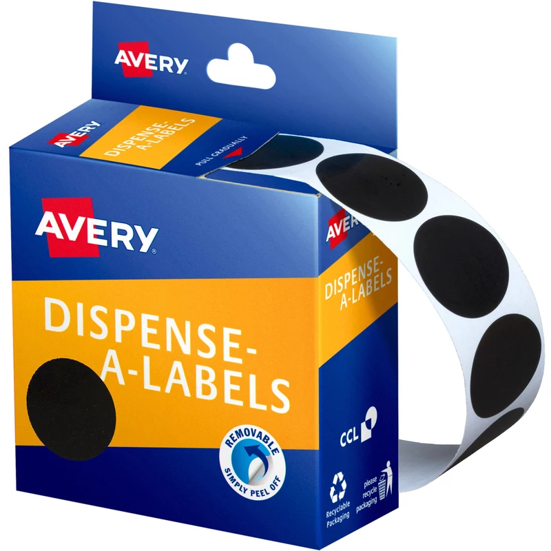 Avery Removable Dispenser Labels 24mm Round Black Pack  Of 500
