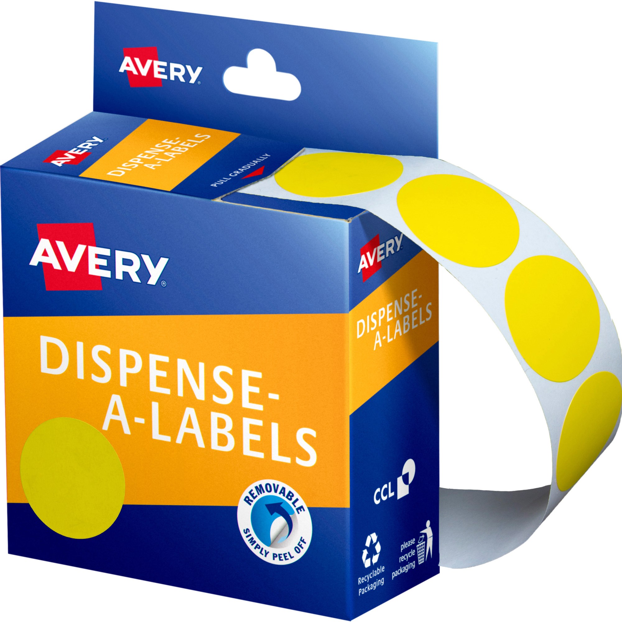 Avery Removable Dispenser Labels 24mm Round Yellow Pack  Of 500