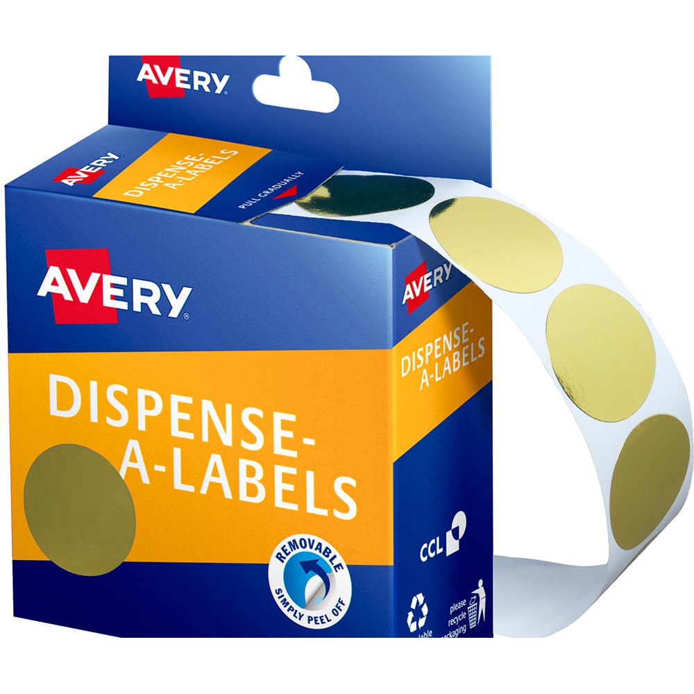 Avery Removable Dispenser Labels 24mm Round Gold Pack  Of 250