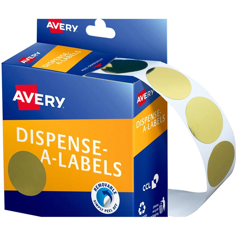 Avery Removable Dispenser Labels 24mm Round Gold Pack Of 250