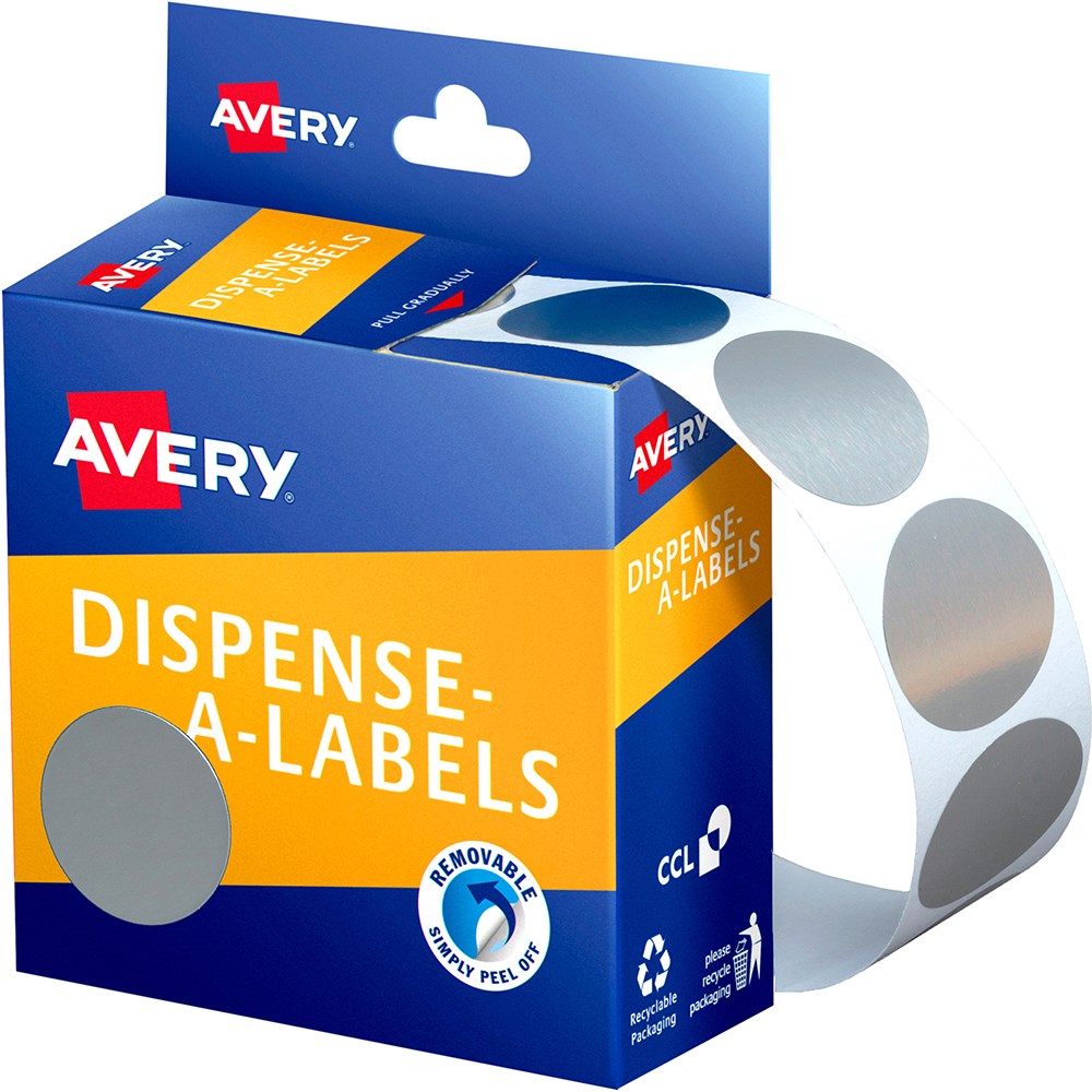 Avery Removable Dispenser Labels 24mm Round Silver Pack  Of 250