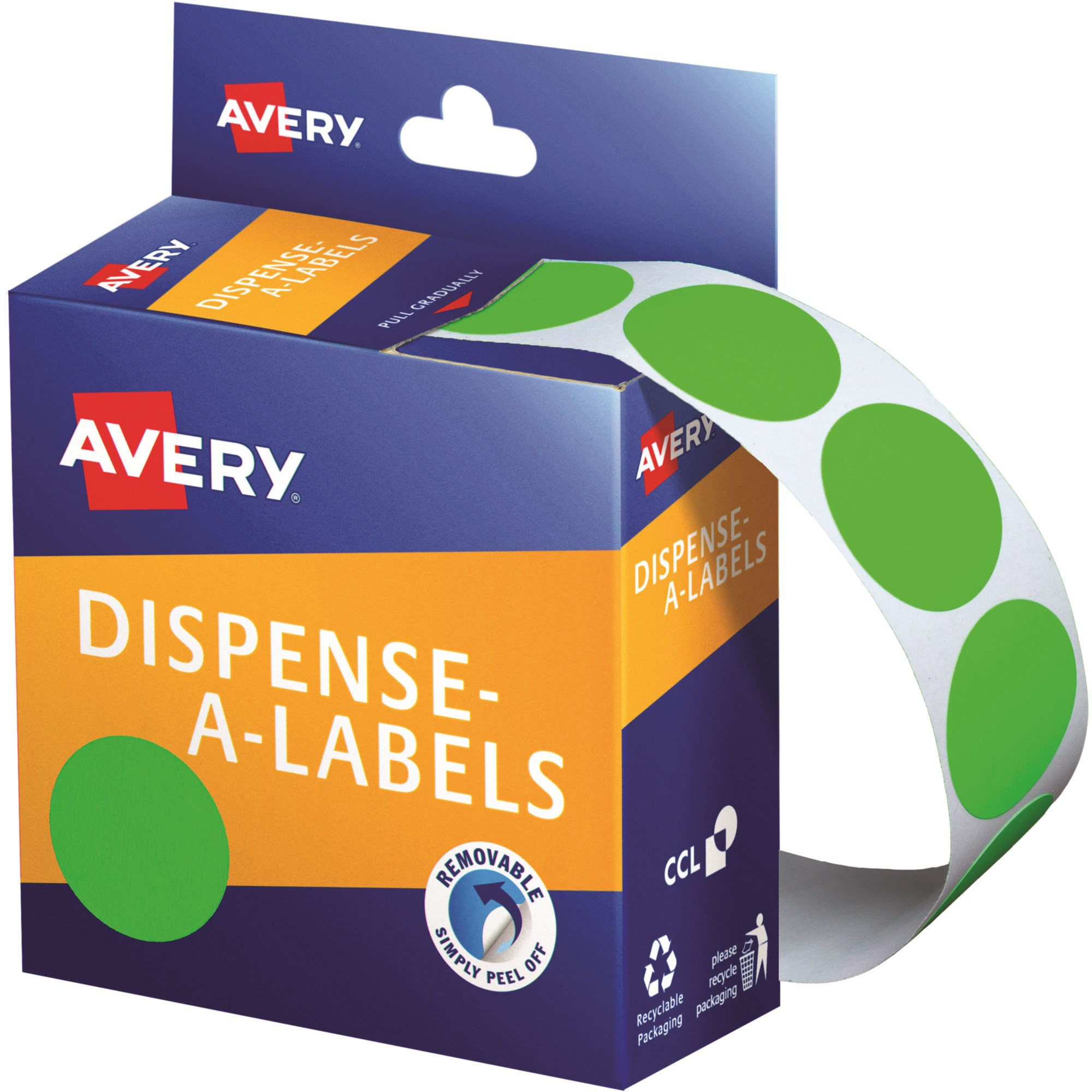 Avery Removable Dispenser Labels 24mm Round Fluoro Green Pack  Of 350