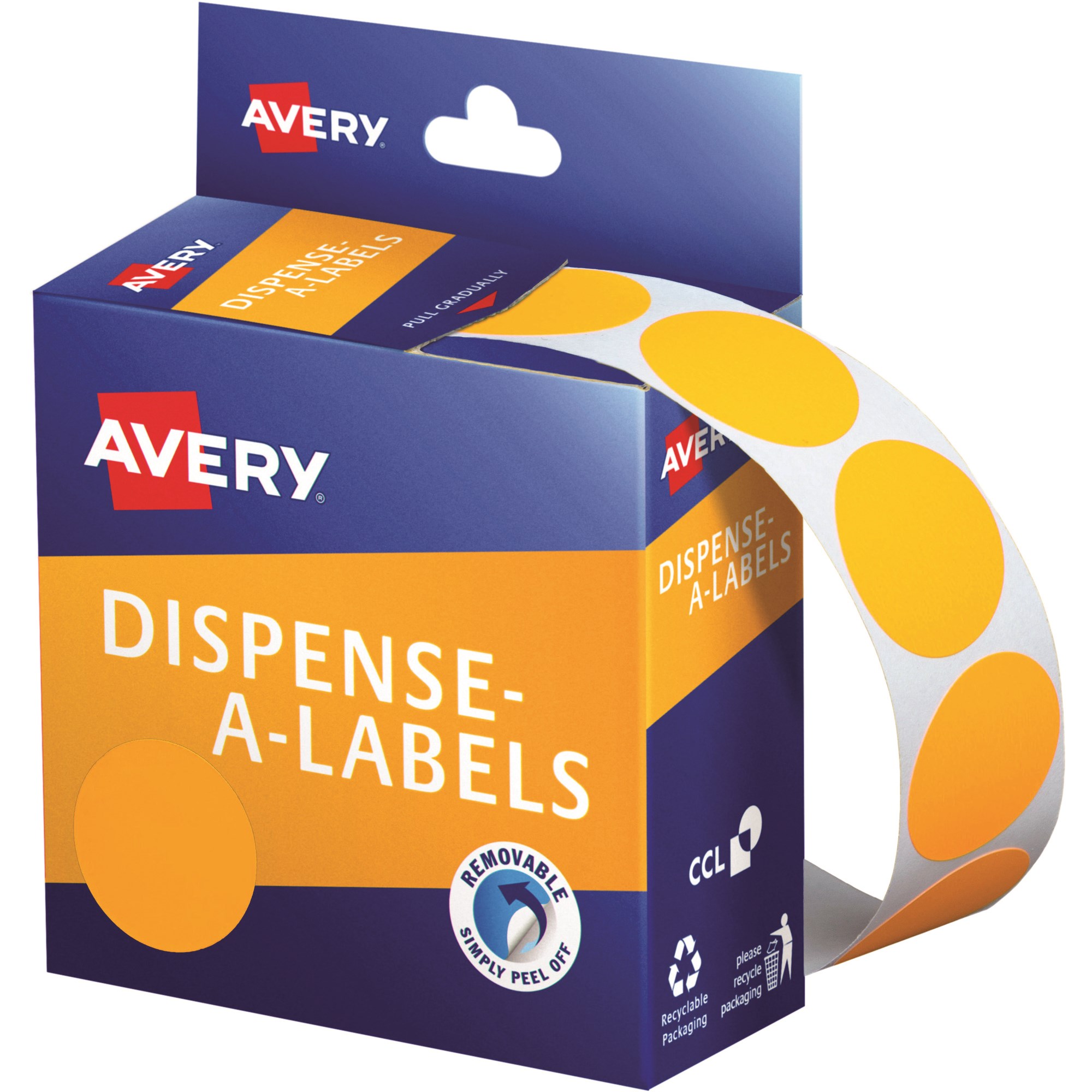 Avery Removable Dispenser Labels 24mm Round Fluoro Orange Pack  Of 350