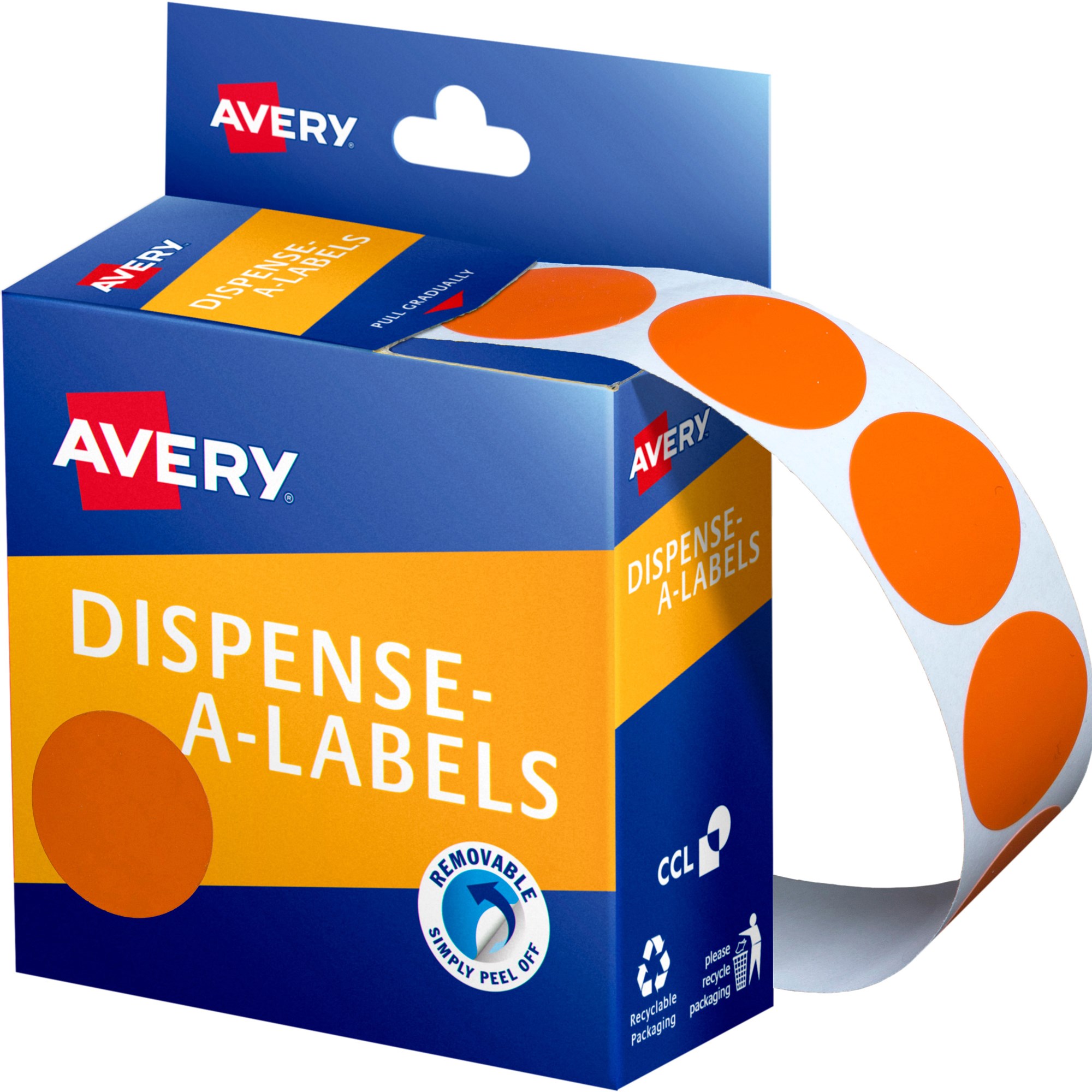 Avery Removable Dispenser Labels 24mm Round Orange Pack  Of 500