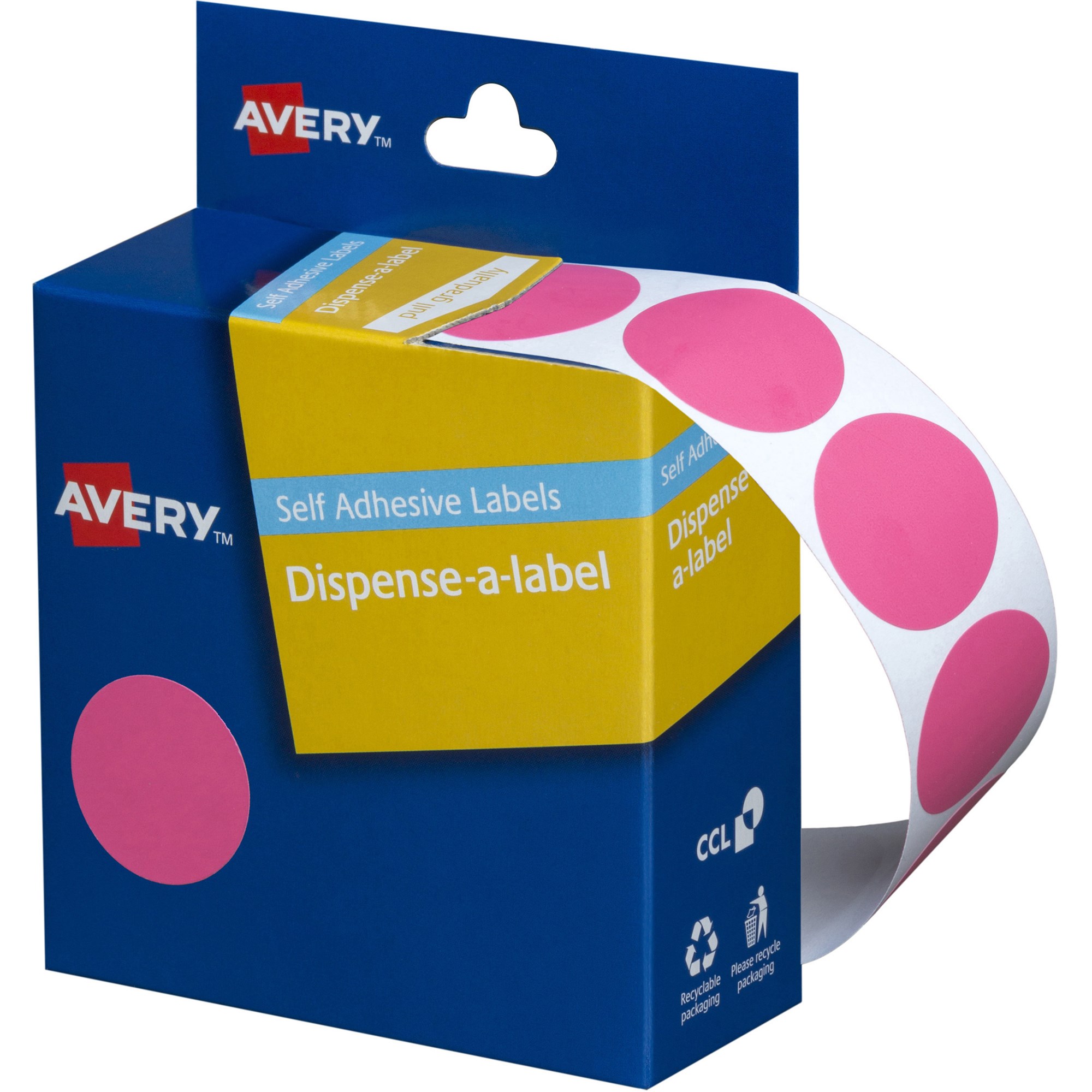 Avery Removable Dispenser Labels 24mm Round Pink Pack  Of 500