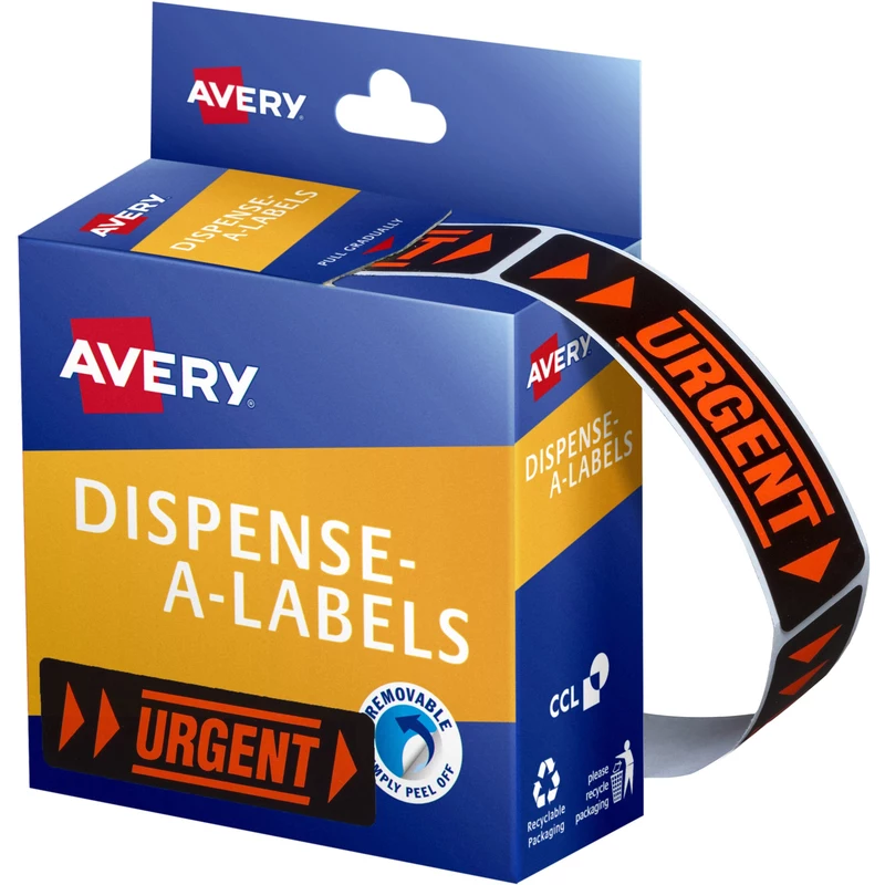 Avery Removable Dispenser Labels 19x64mm Urgent Fluoro Red Pack Of 125