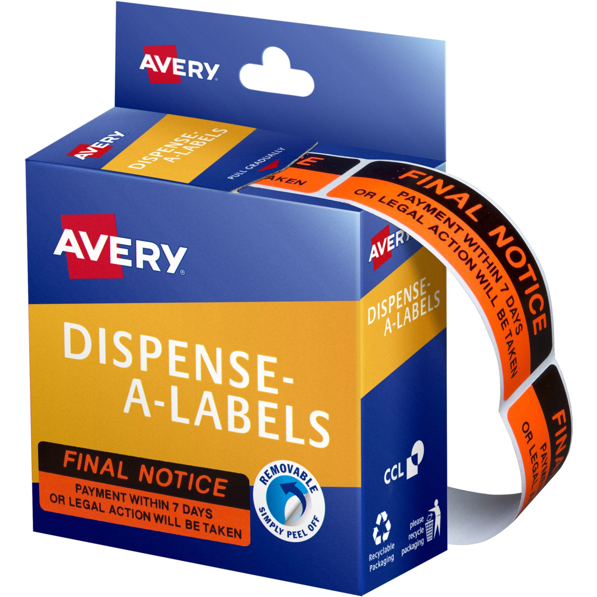 Avery Removable Dispenser Labels 19x64mm Final Notice Red Pack  Of 125
